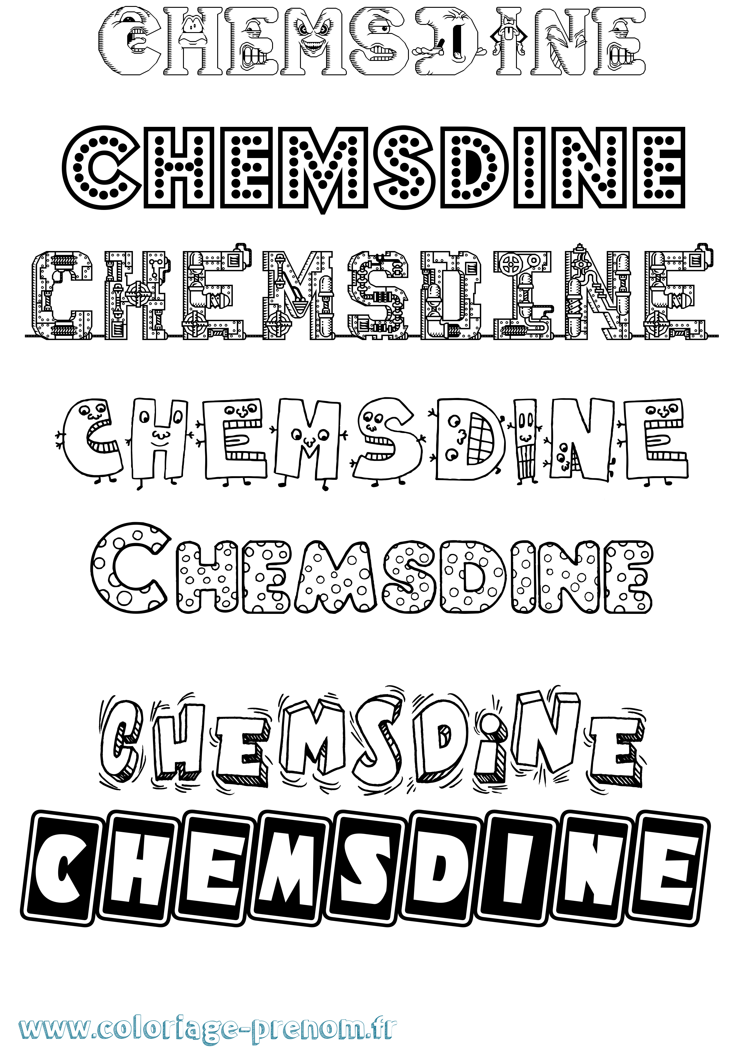 Coloriage Chemsdine Fun Coloriage prénom Chemsdine Fun