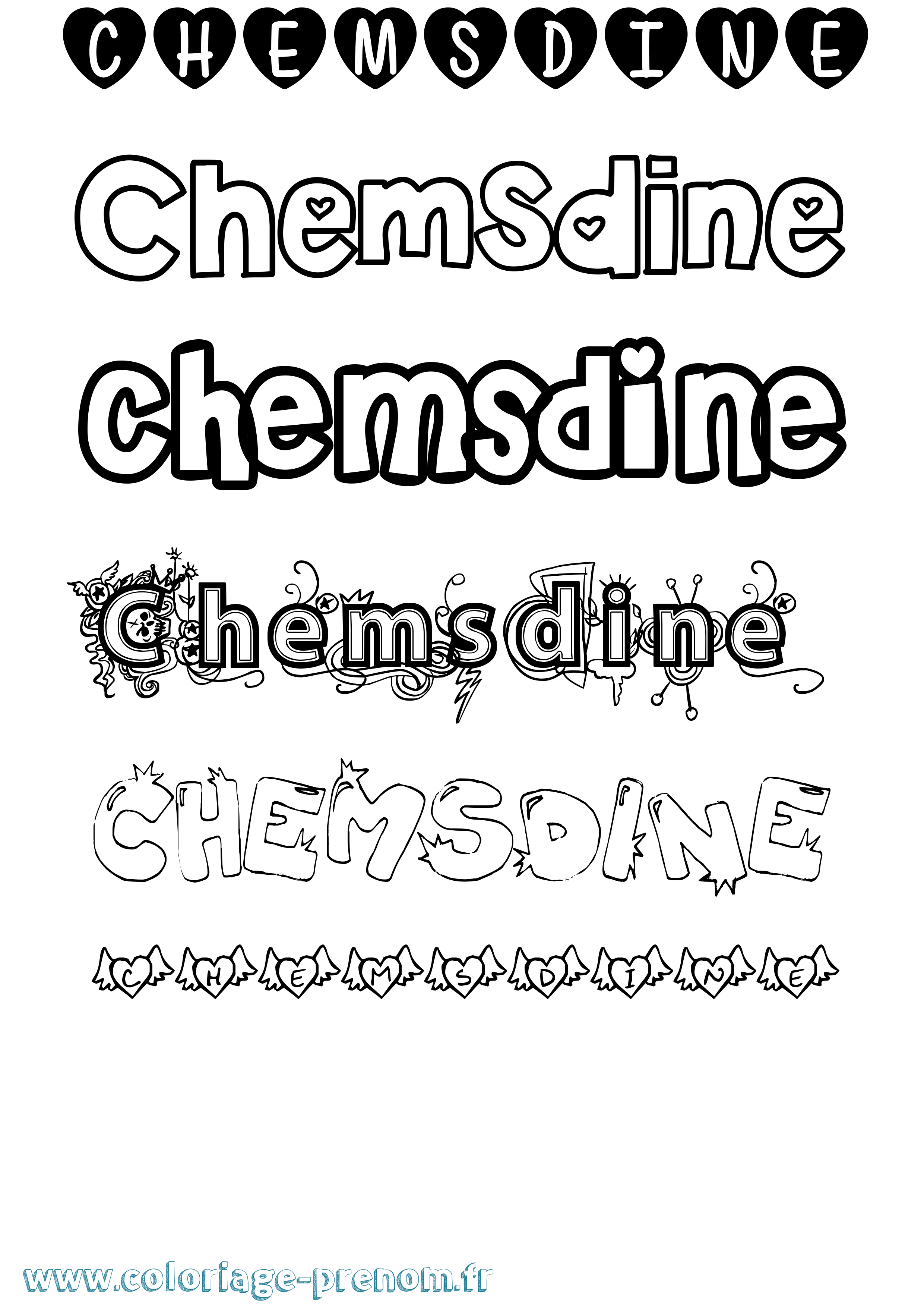 Coloriage Chemsdine Girly Coloriage prénom Chemsdine Girly