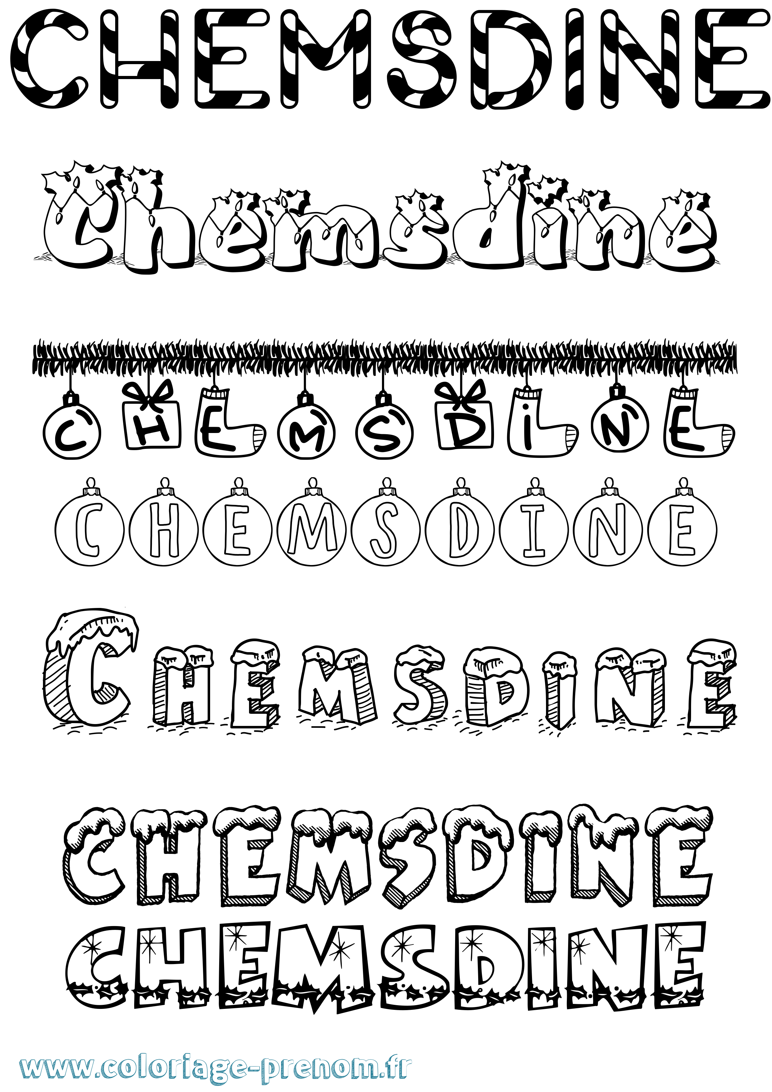 Coloriage Chemsdine Noël Coloriage prénom Chemsdine Noël