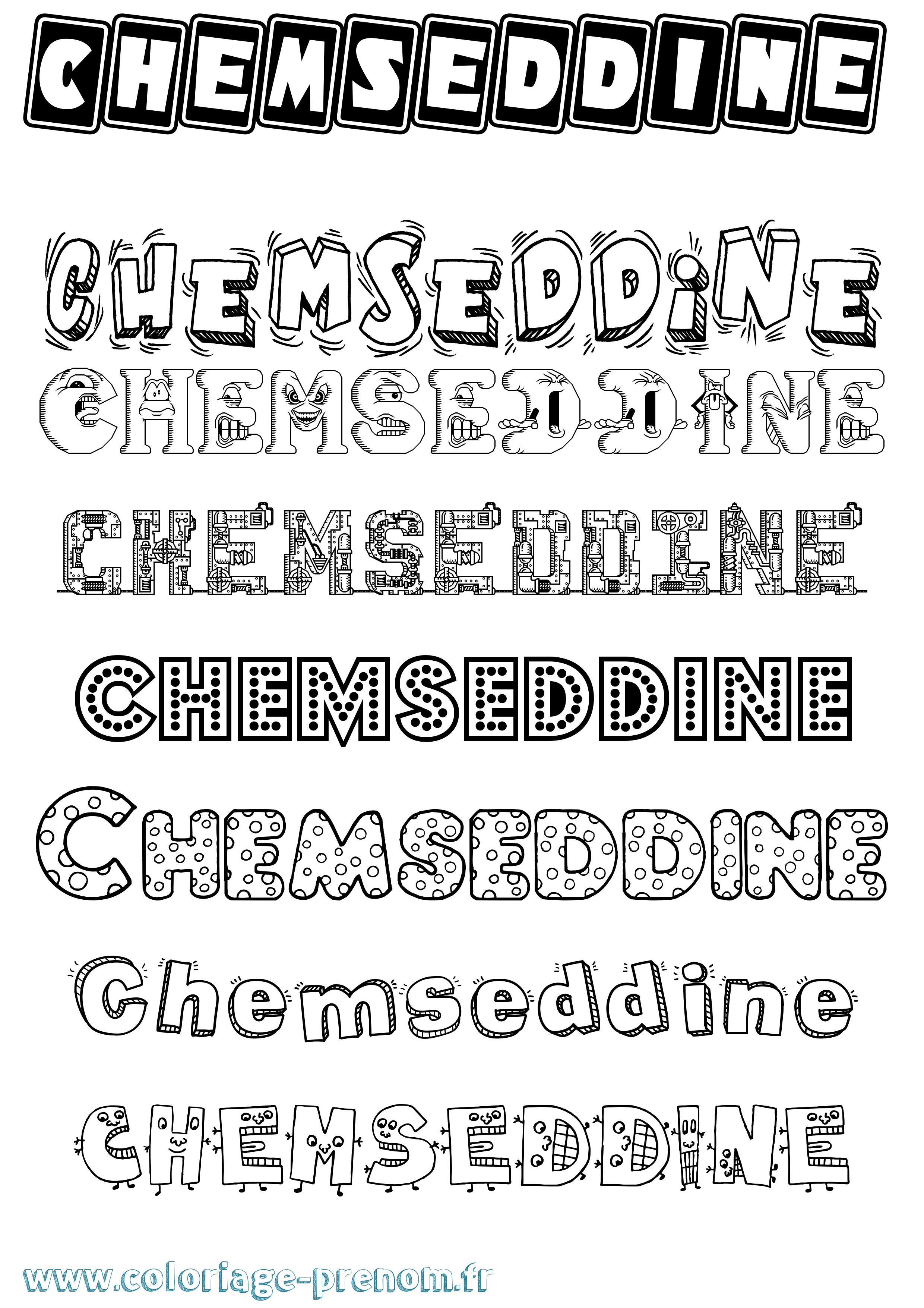 Coloriage Chemseddine Fun Coloriage prénom Chemseddine Fun