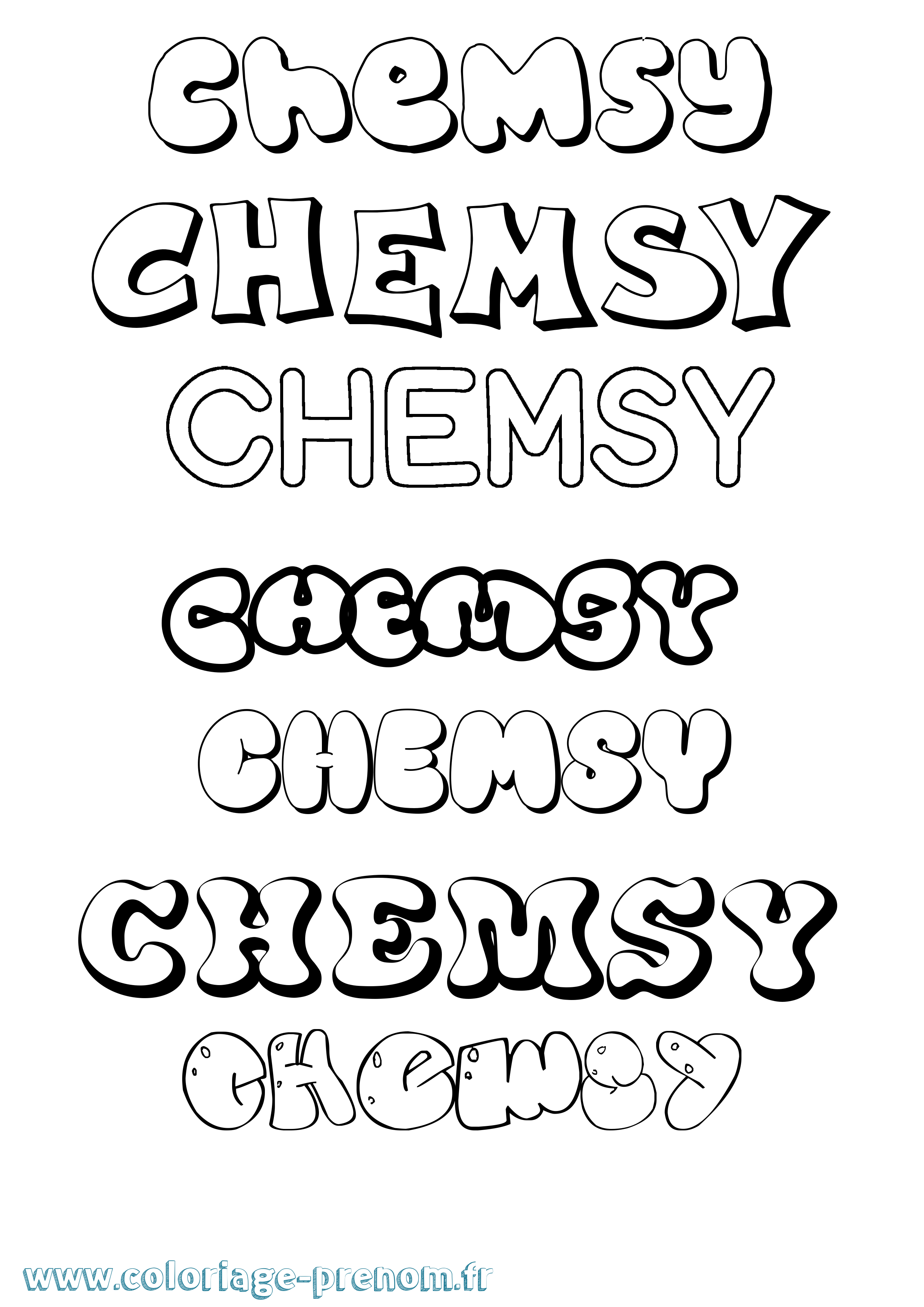 Coloriage Chemsy Bubble Coloriage prénom Chemsy Bubble