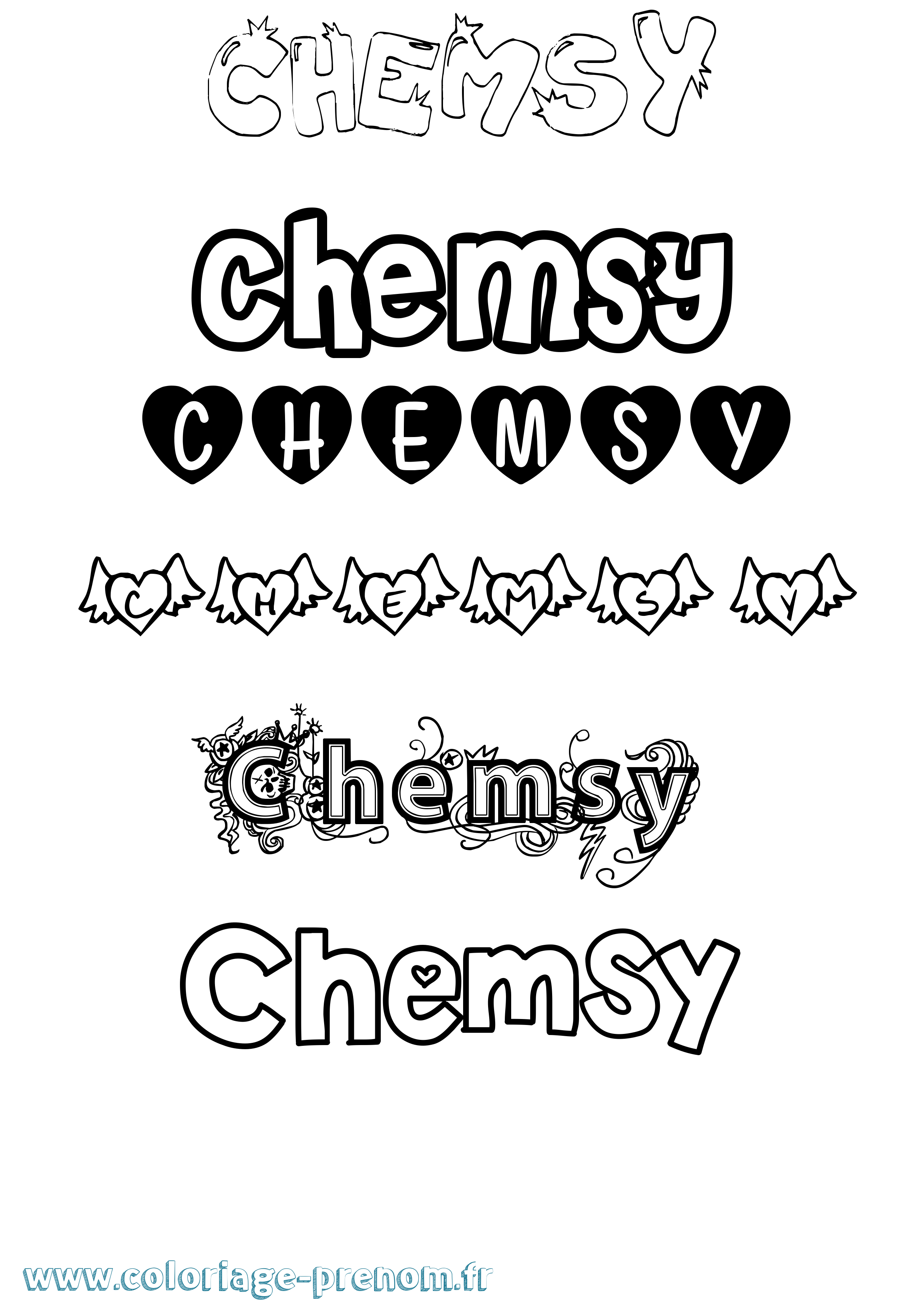 Coloriage Chemsy Girly Coloriage prénom Chemsy Girly