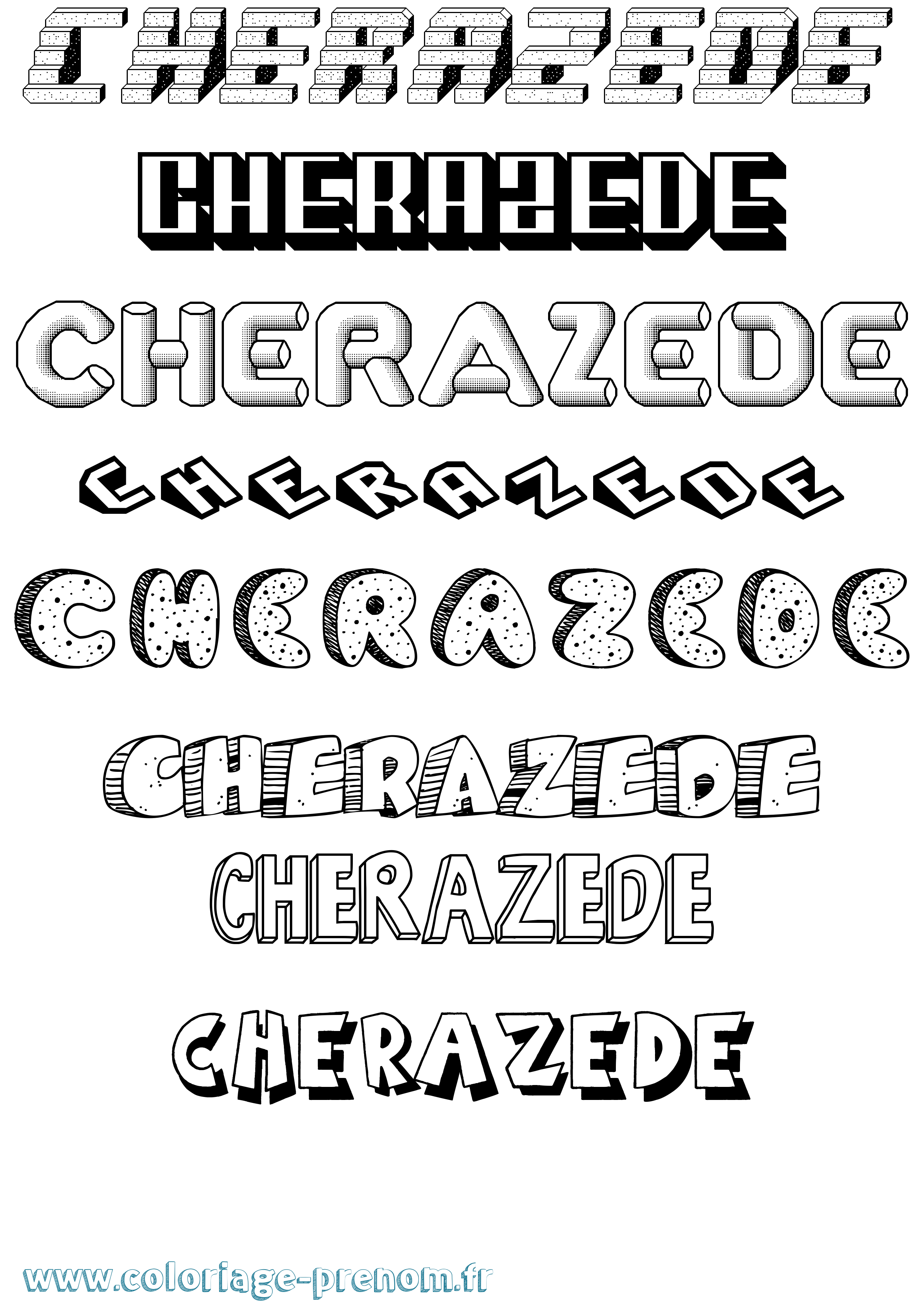 Coloriage Cherazede Effet 3D Coloriage prénom Cherazede Effet 3D