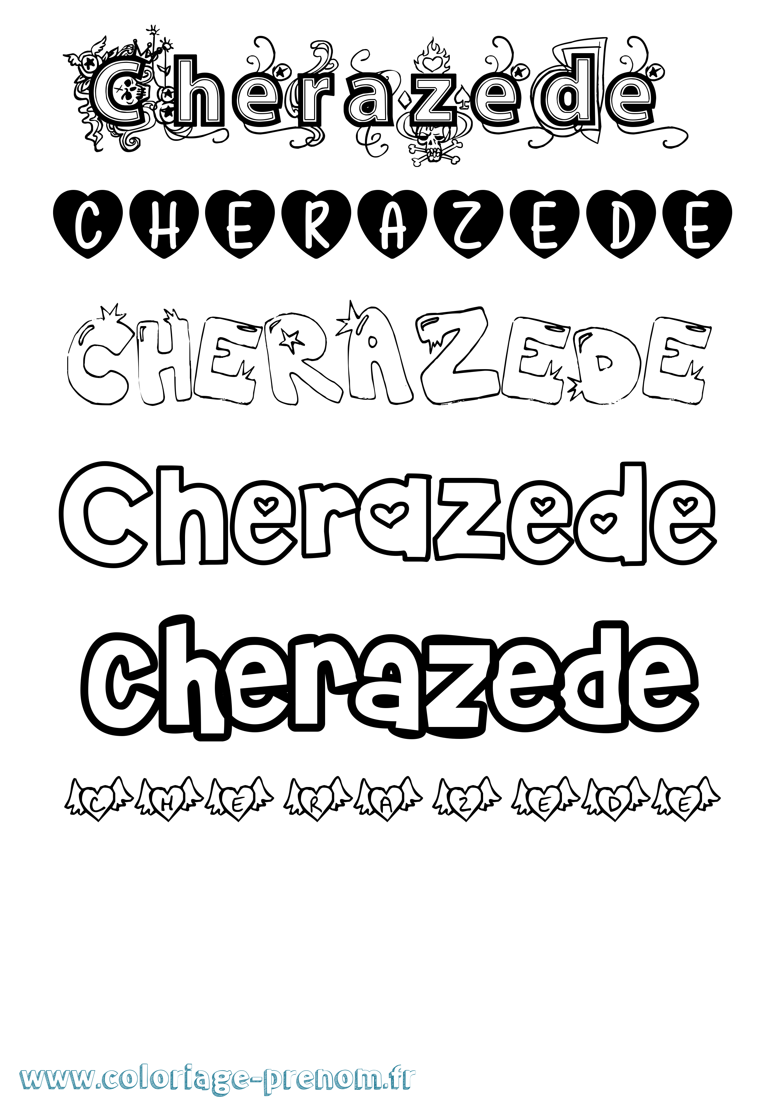 Coloriage Cherazede Girly Coloriage prénom Cherazede Girly