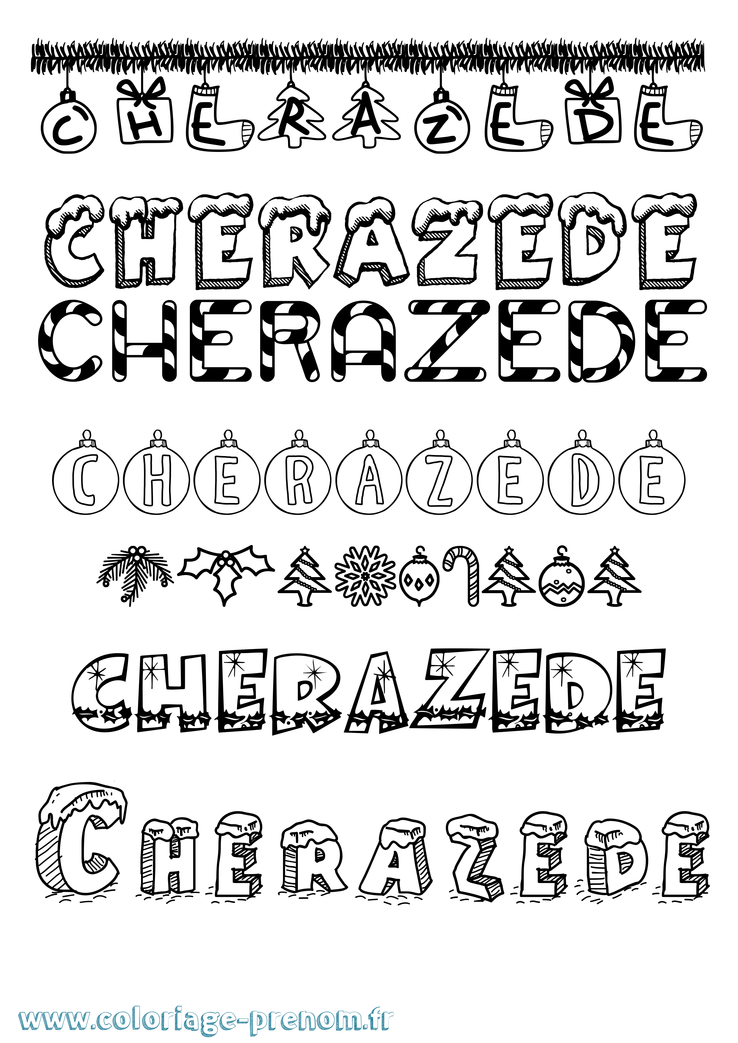 Coloriage Cherazede Noël Coloriage prénom Cherazede Noël