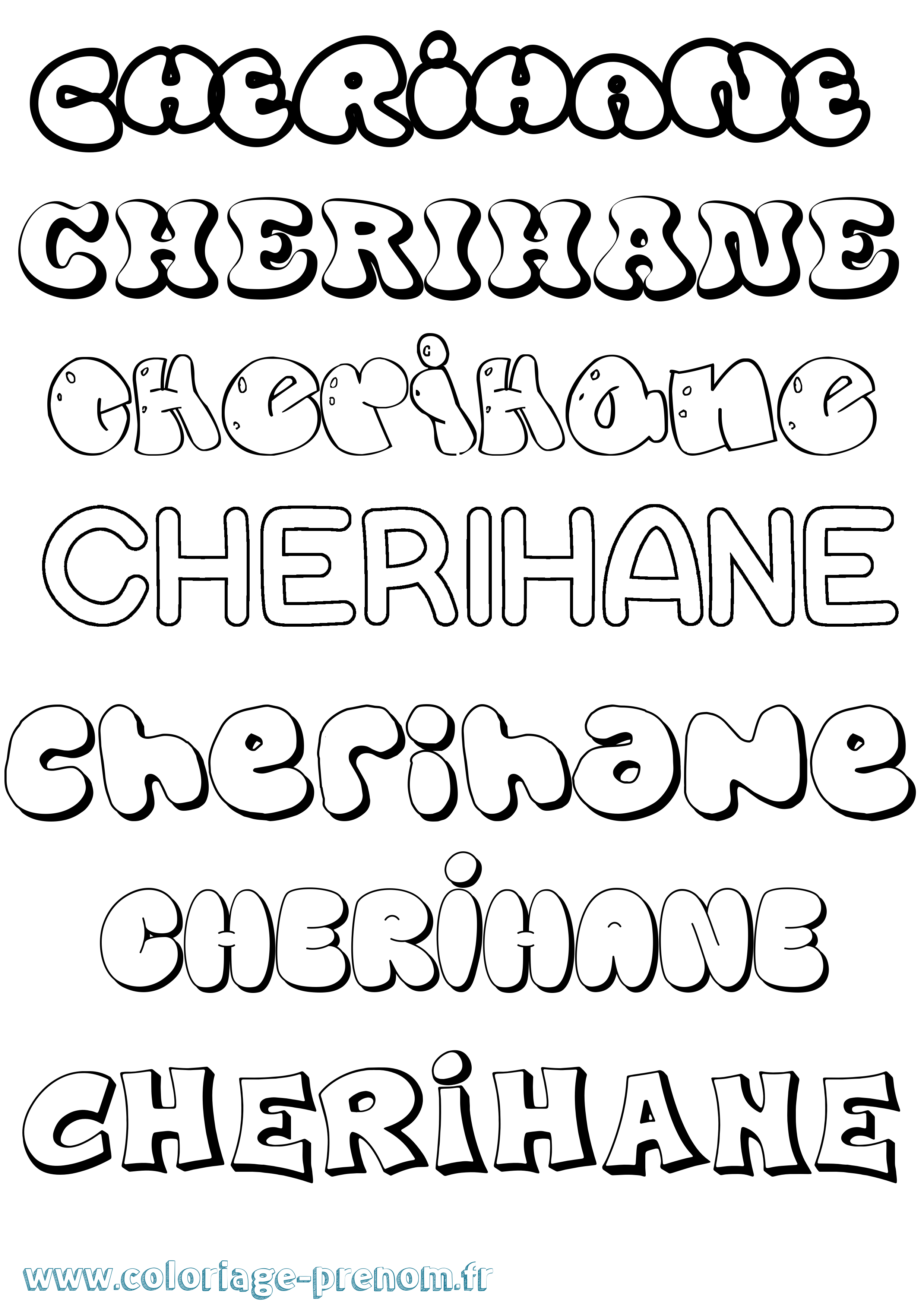 Coloriage Cherihane Bubble Coloriage prénom Cherihane Bubble
