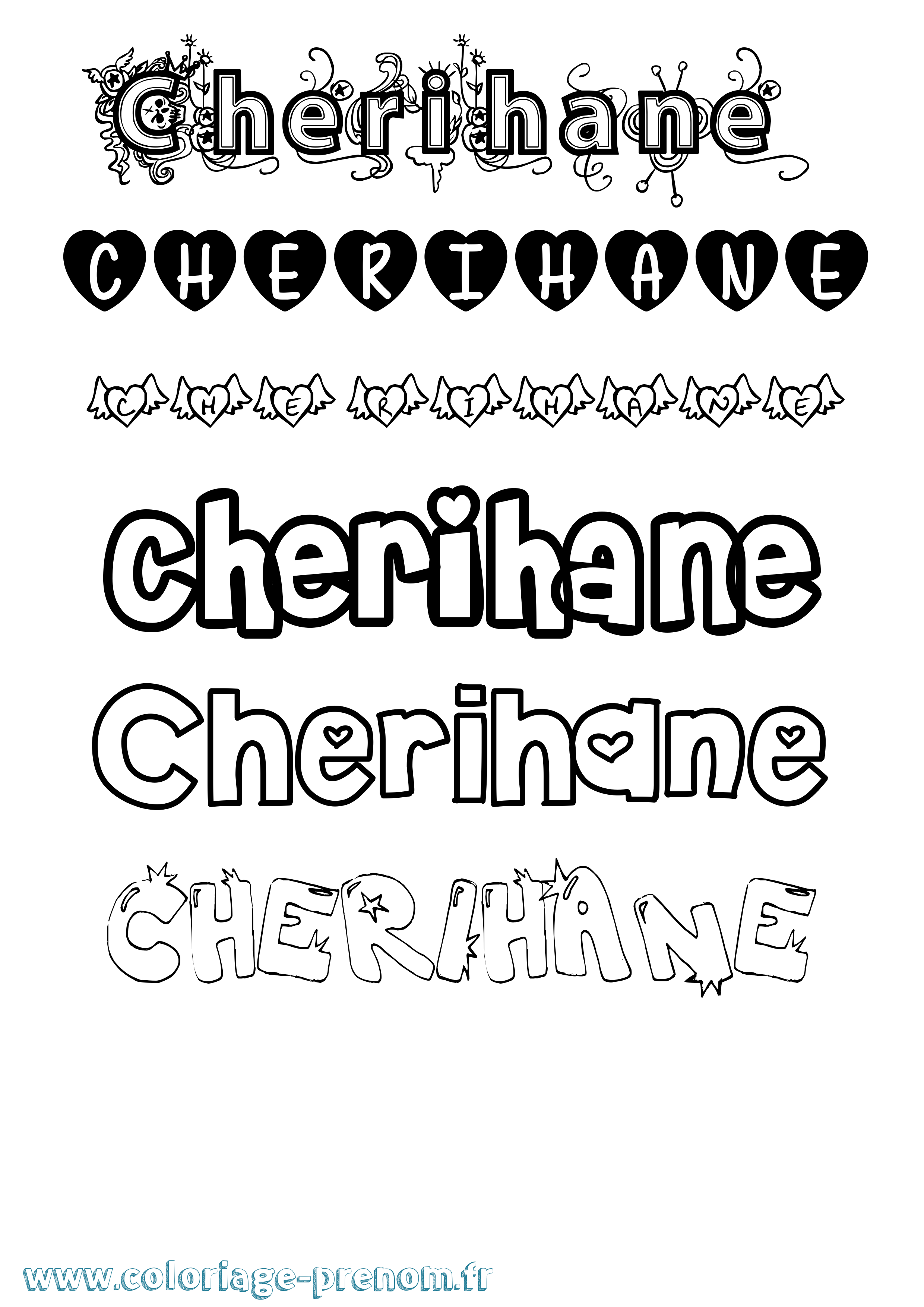 Coloriage Cherihane Girly Coloriage prénom Cherihane Girly