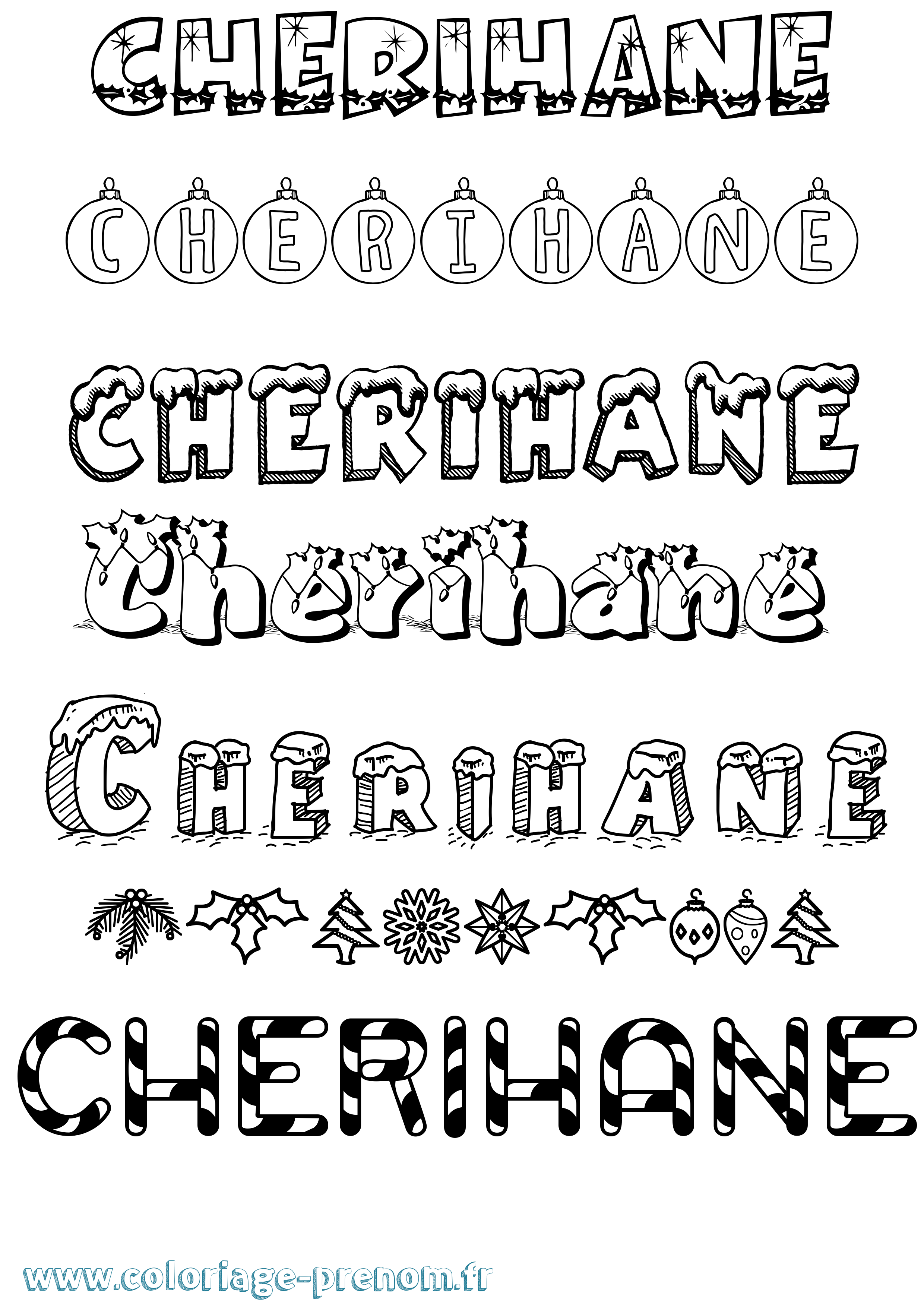 Coloriage Cherihane Noël Coloriage prénom Cherihane Noël