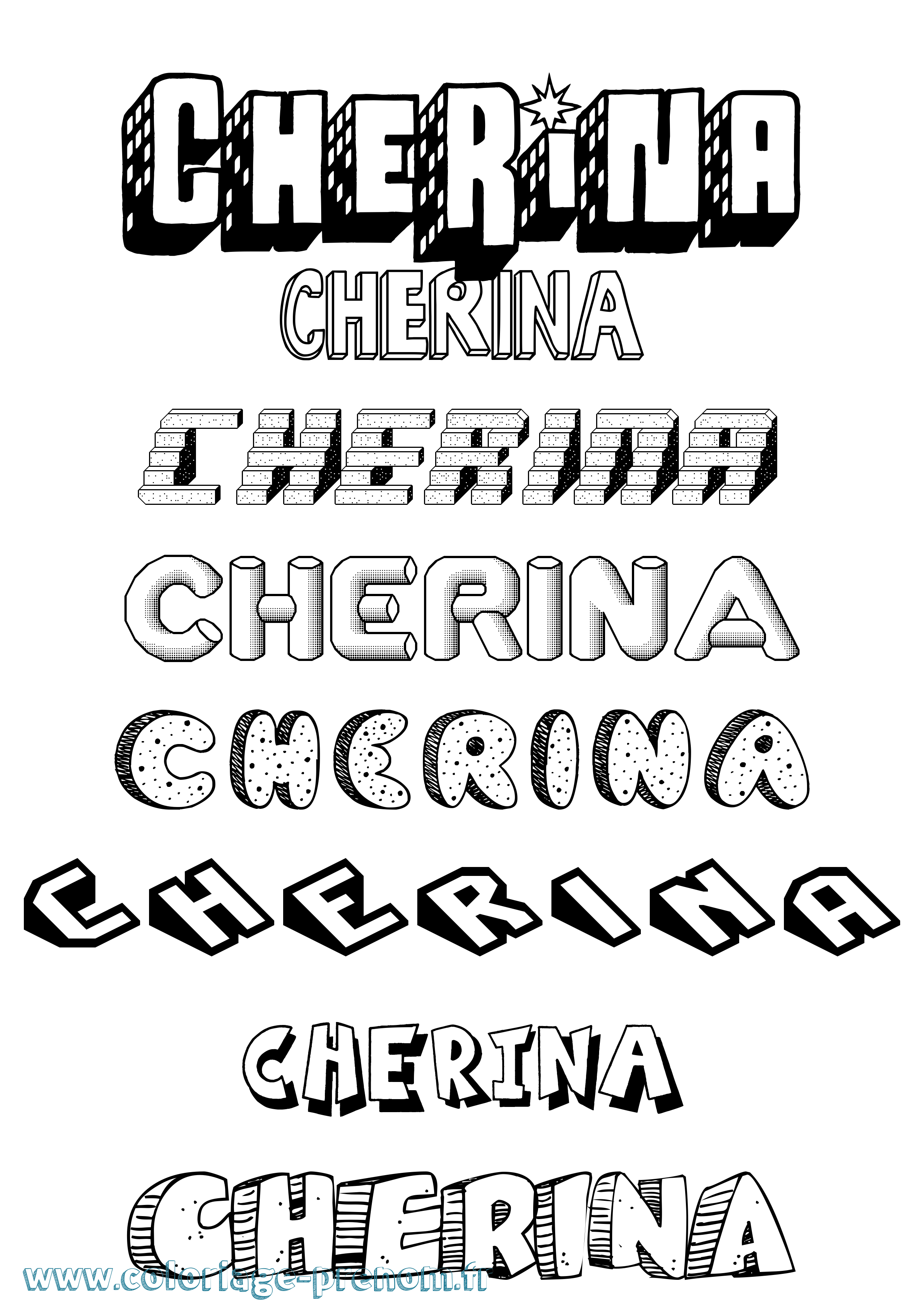 Coloriage Cherina Effet 3D Coloriage prénom Cherina Effet 3D