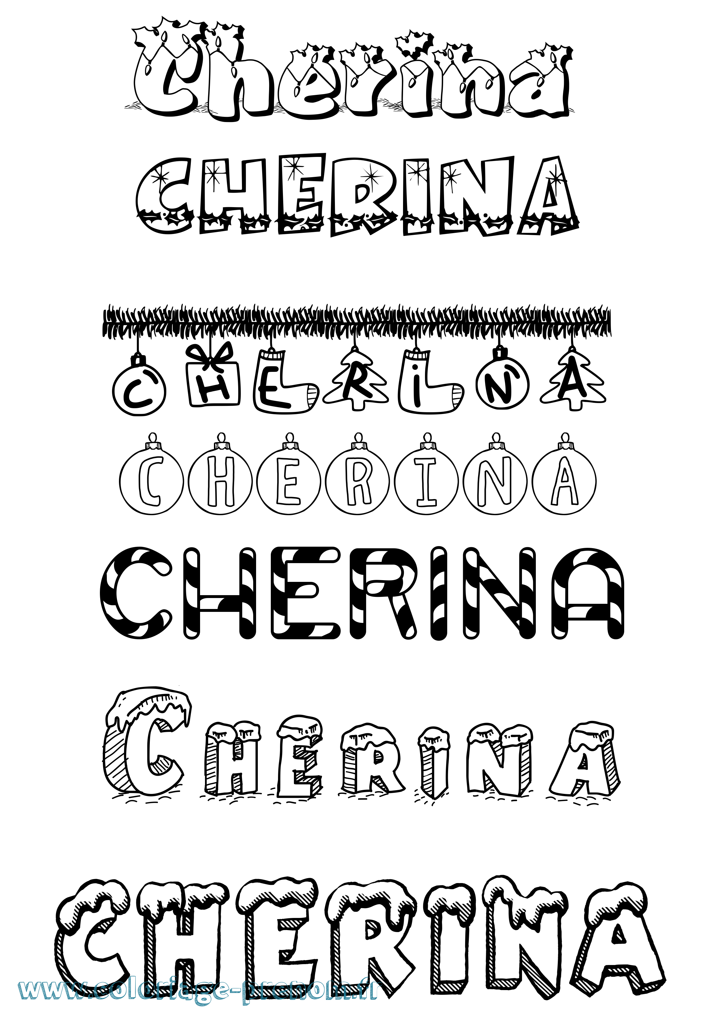 Coloriage Cherina Noël Coloriage prénom Cherina Noël