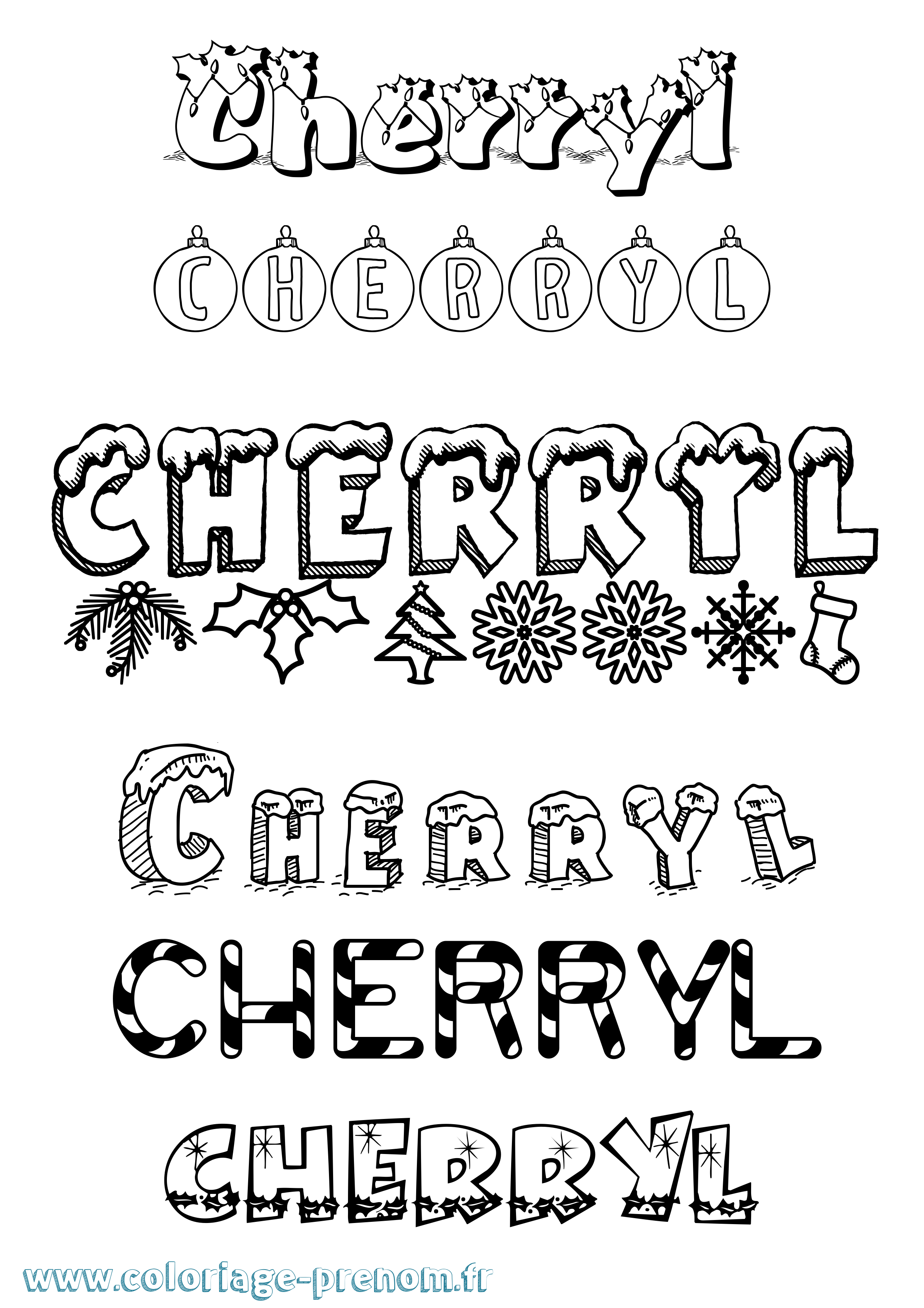 Coloriage Cherryl Noël Coloriage prénom Cherryl Noël