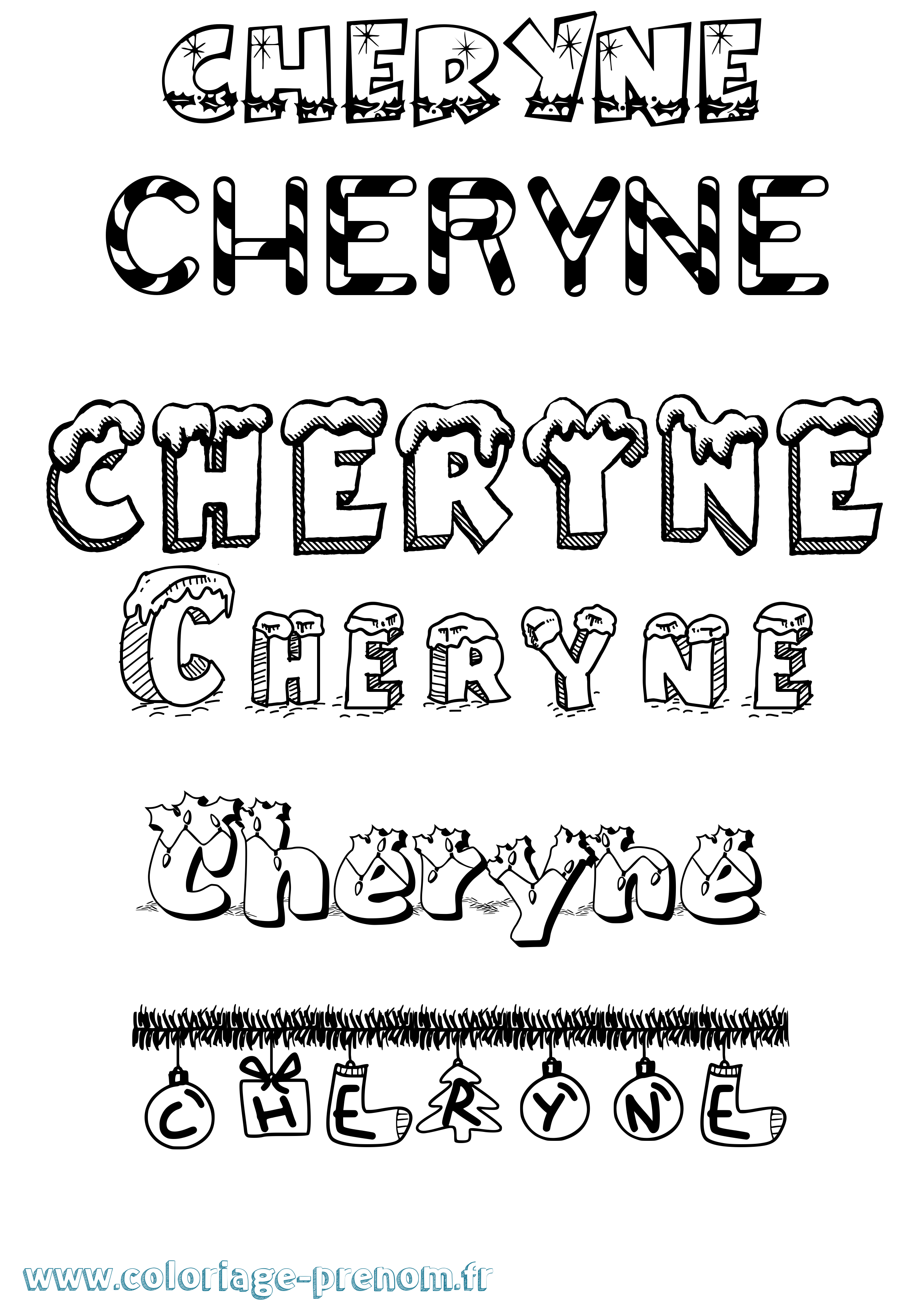 Coloriage Cheryne Noël Coloriage prénom Cheryne Noël