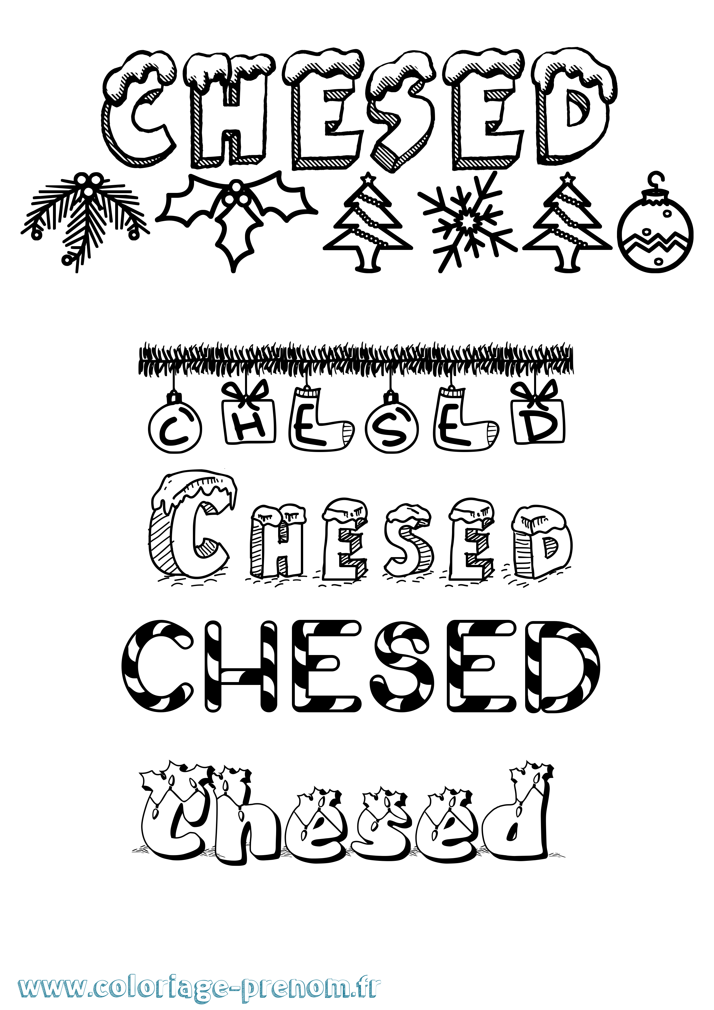 Coloriage Chesed Noël Coloriage prénom Chesed Noël
