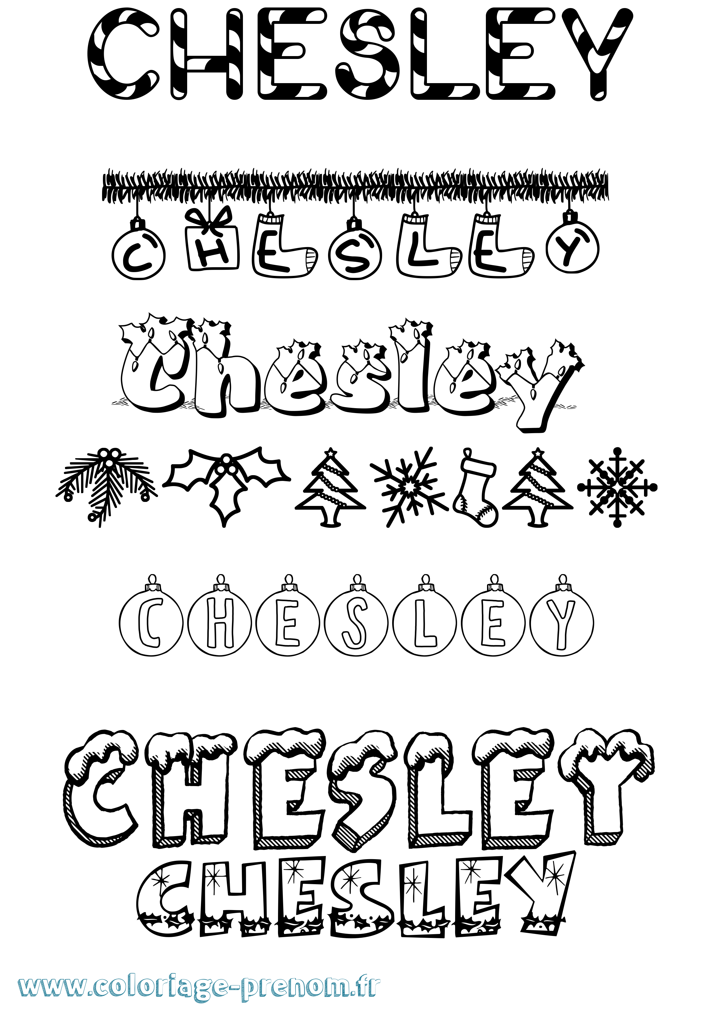 Coloriage Chesley Noël Coloriage prénom Chesley Noël