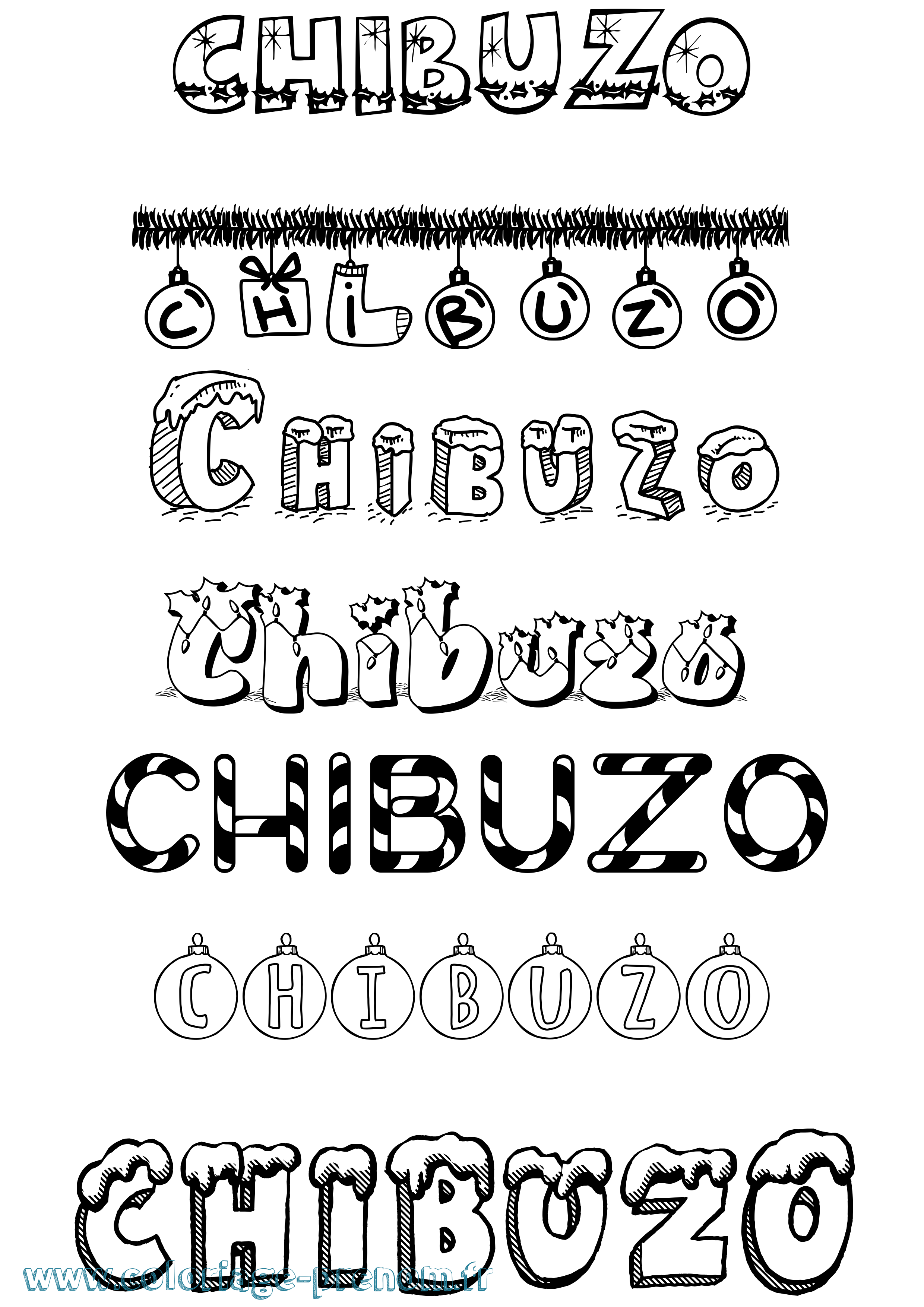 Coloriage Chibuzo Noël Coloriage prénom Chibuzo Noël