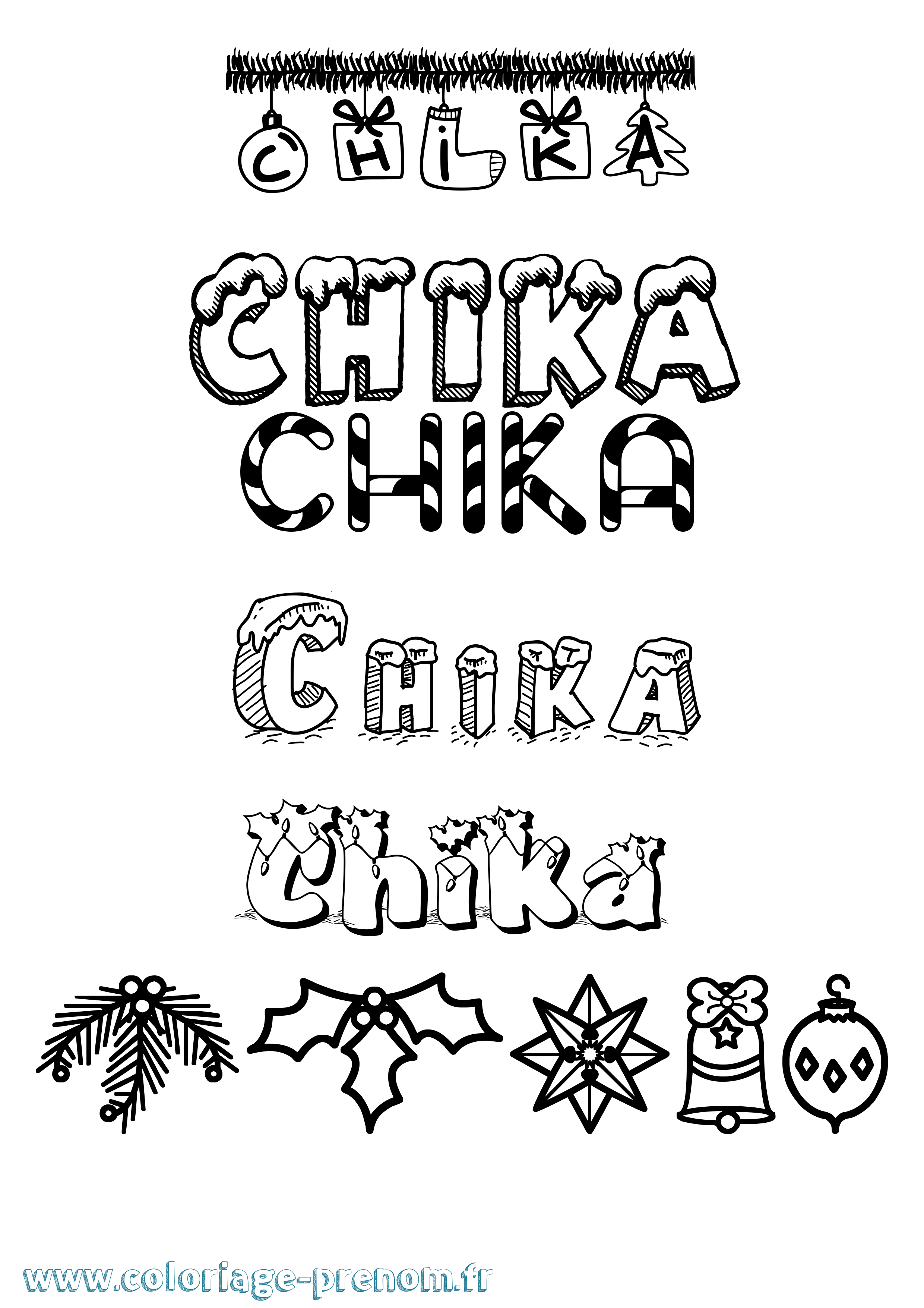 Coloriage Chika Noël Coloriage prénom Chika Noël