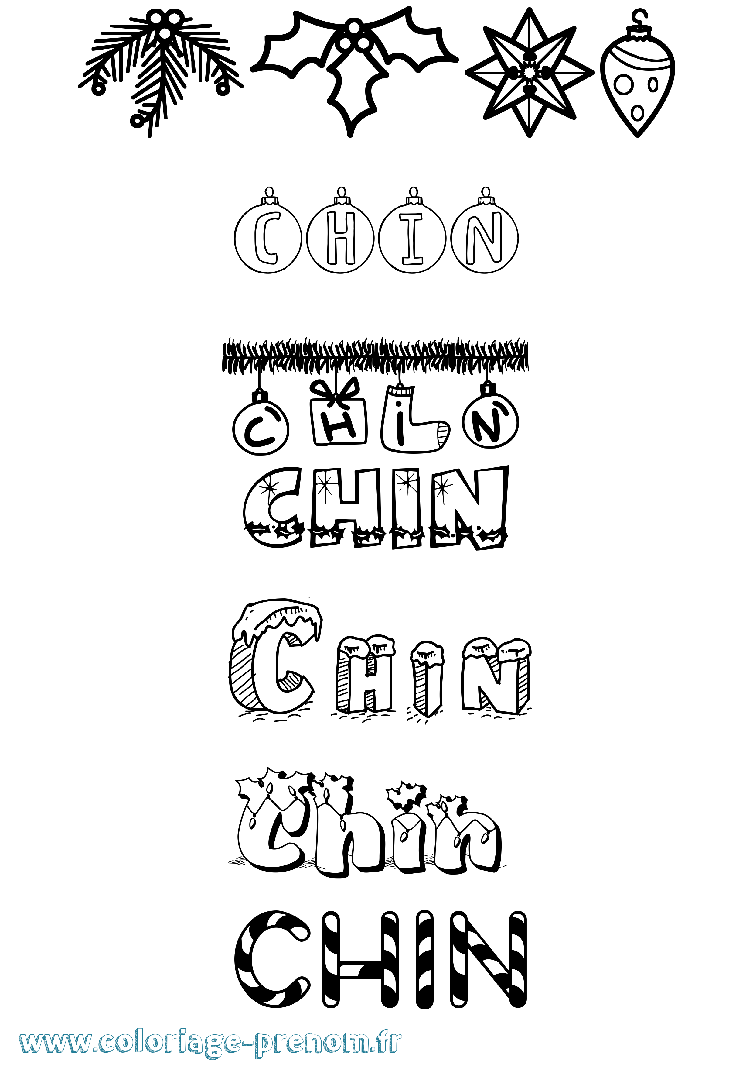 Coloriage Chin Noël Coloriage prénom Chin Noël
