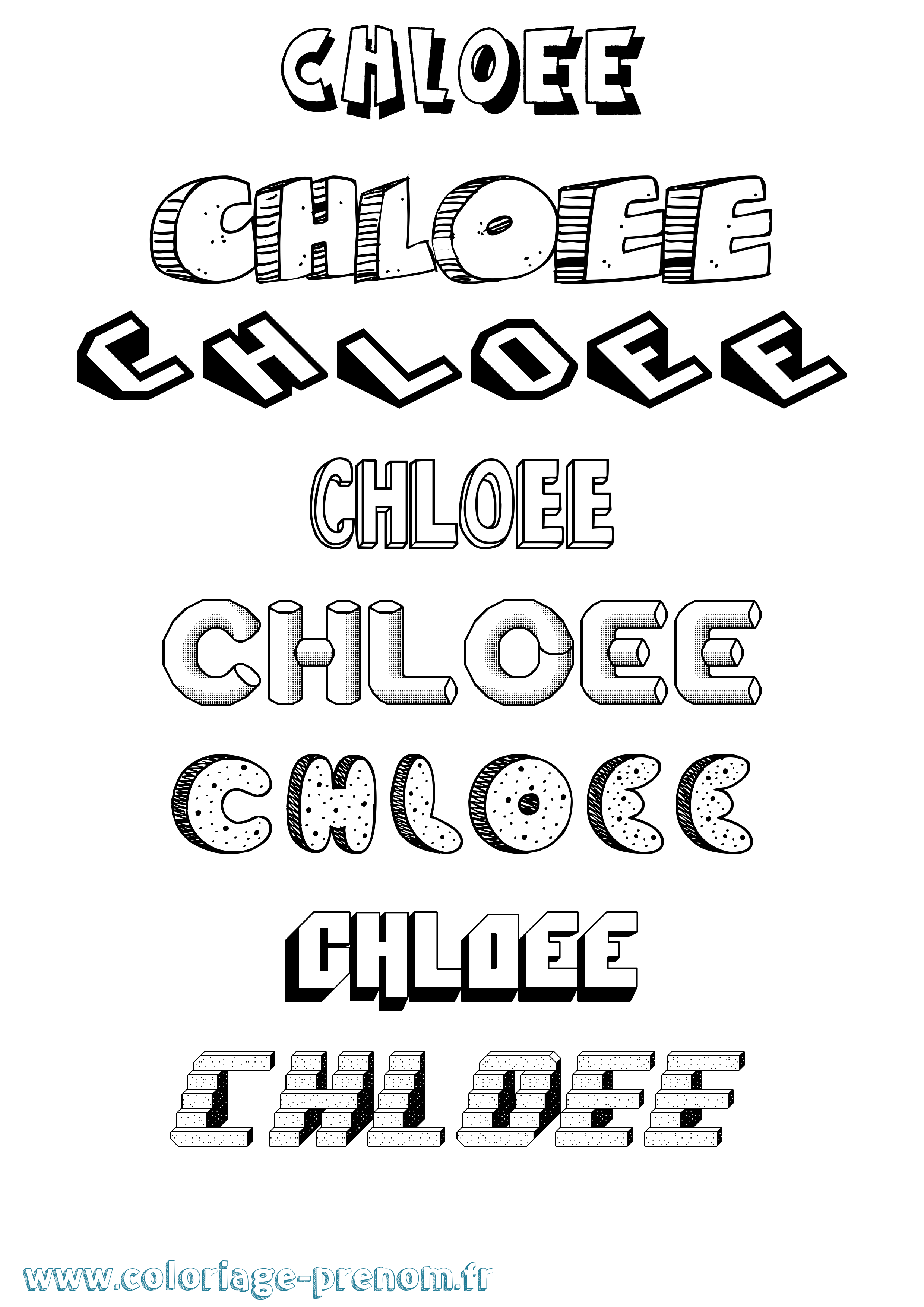 Coloriage Chloee Effet 3D Coloriage prénom Chloee Effet 3D