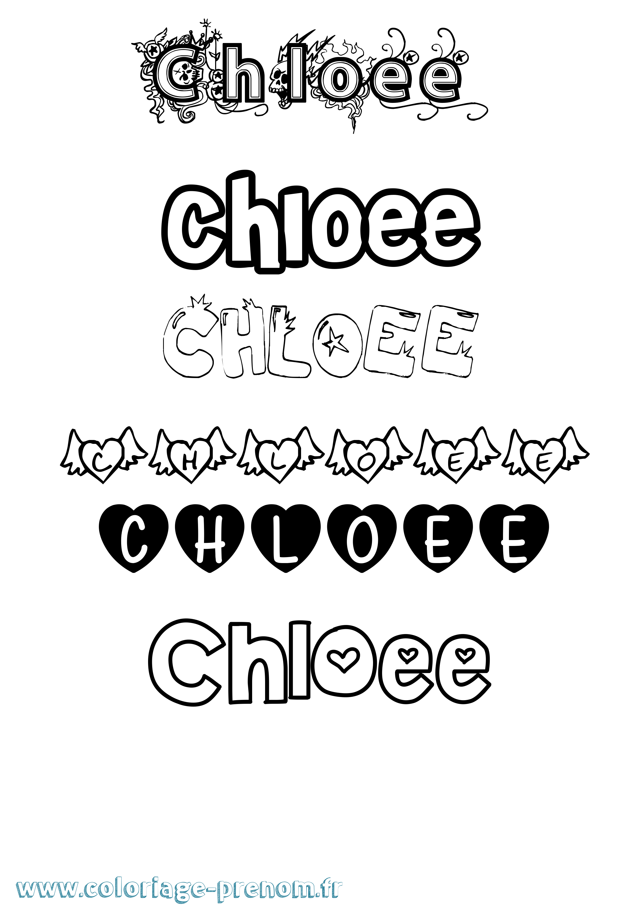 Coloriage Chloee Girly Coloriage prénom Chloee Girly