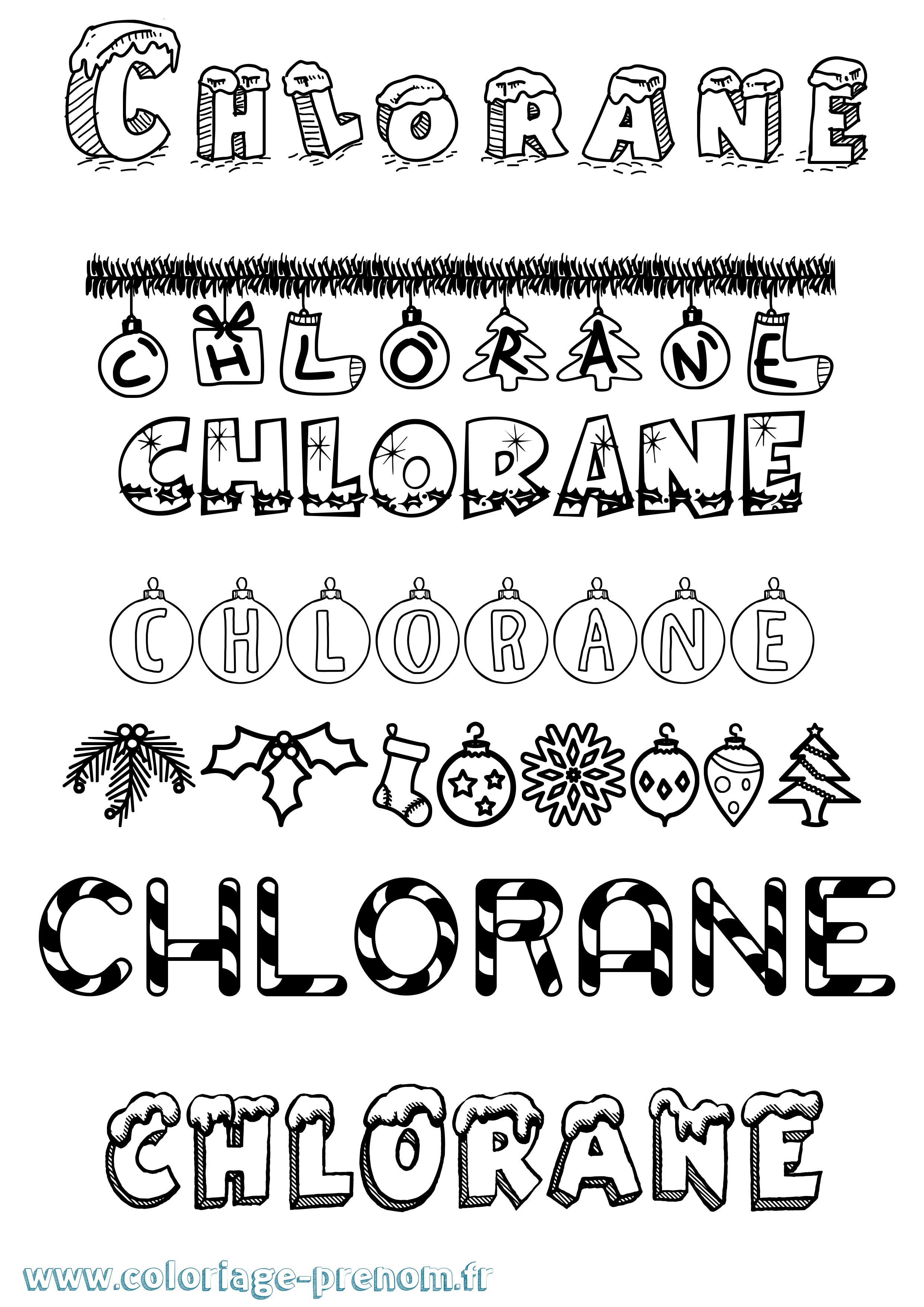 Coloriage Chlorane Noël Coloriage prénom Chlorane Noël