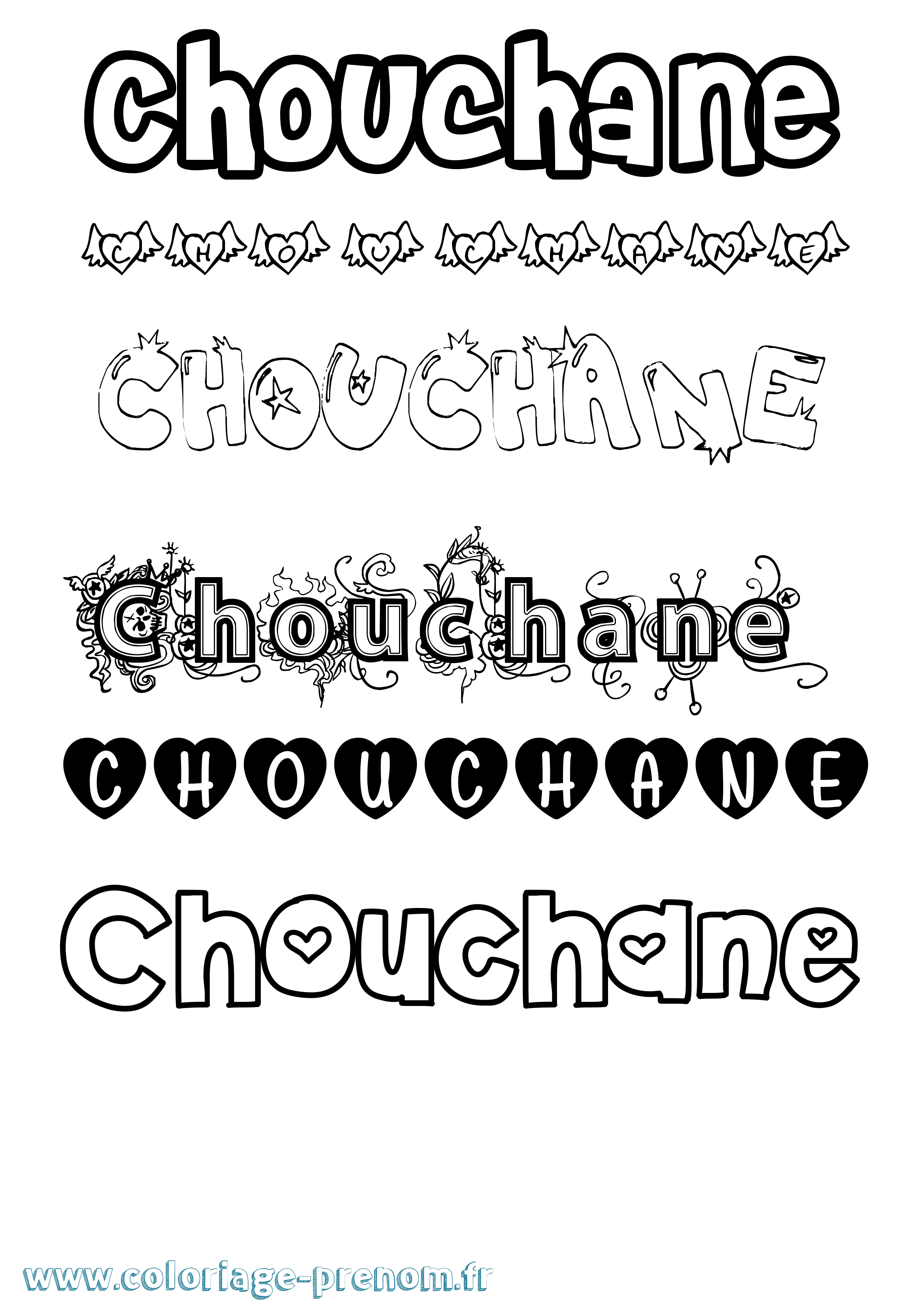 Coloriage Chouchane Girly Coloriage prénom Chouchane Girly
