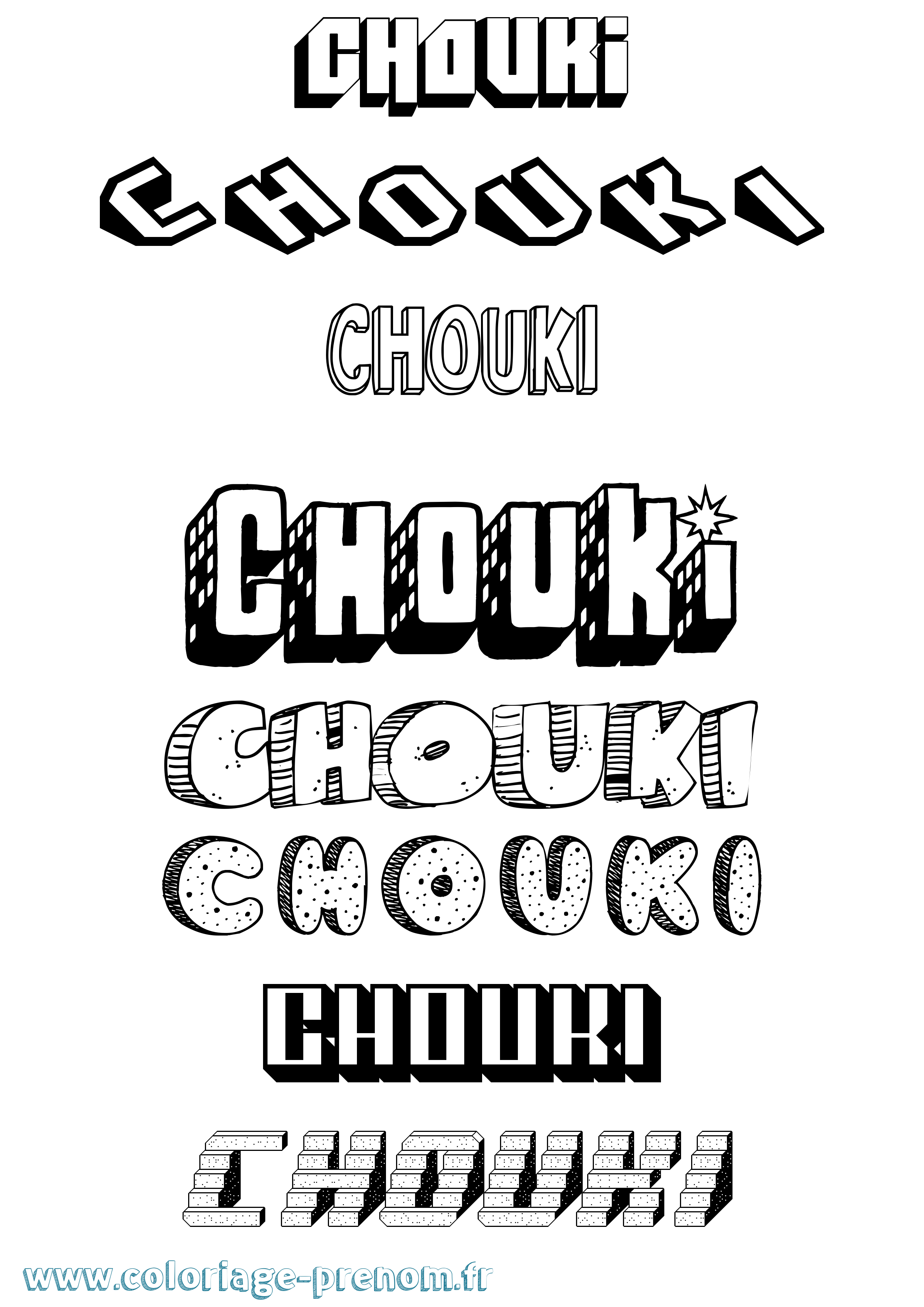 Coloriage Chouki Effet 3D Coloriage prénom Chouki Effet 3D