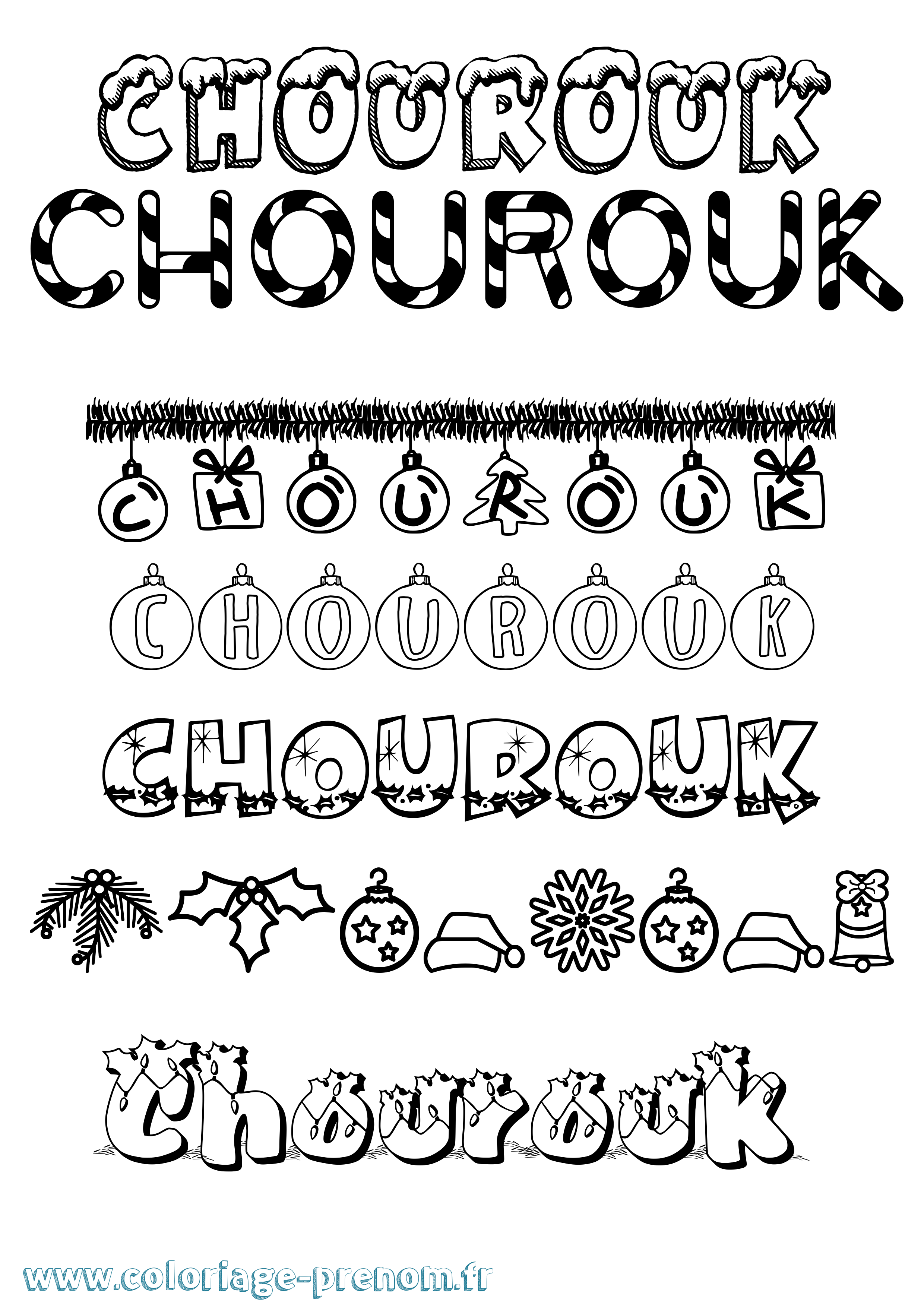 Coloriage Chourouk Noël Coloriage prénom Chourouk Noël