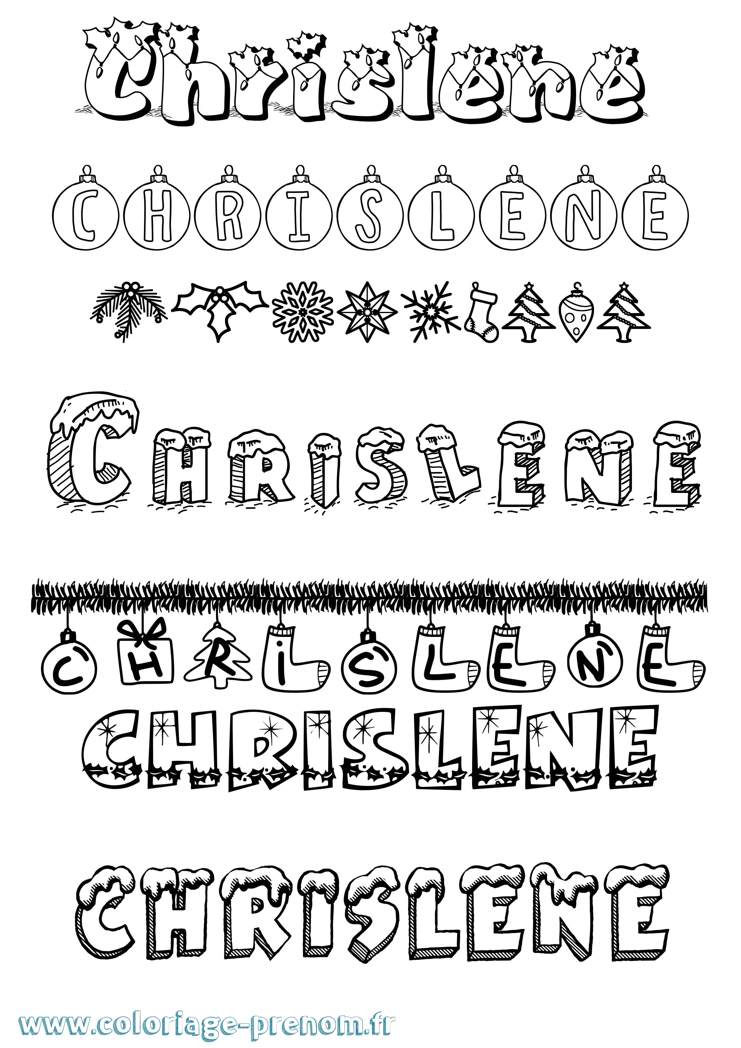 Coloriage Chrislene Noël Coloriage prénom Chrislene Noël