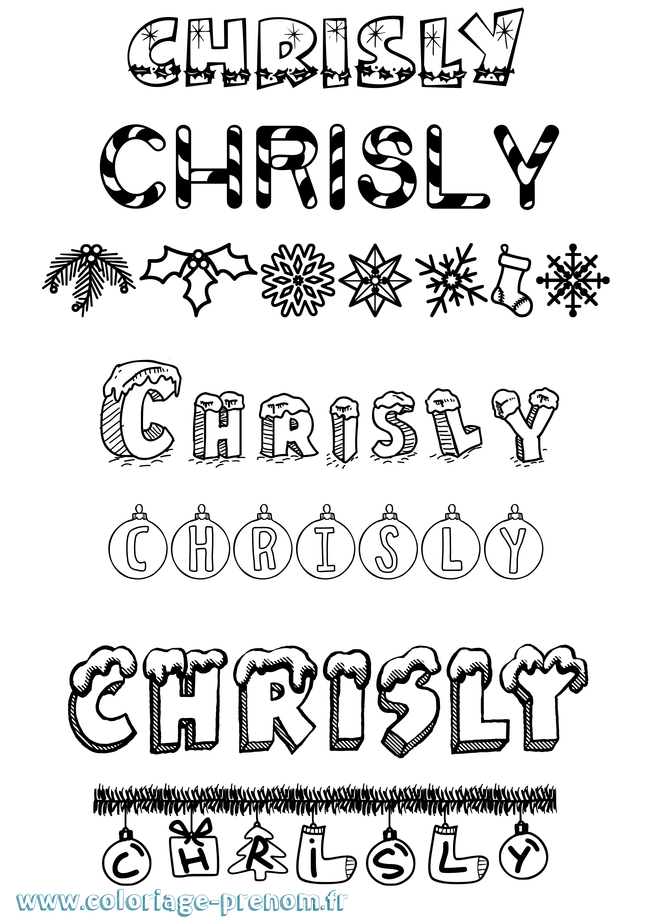 Coloriage Chrisly Noël Coloriage prénom Chrisly Noël