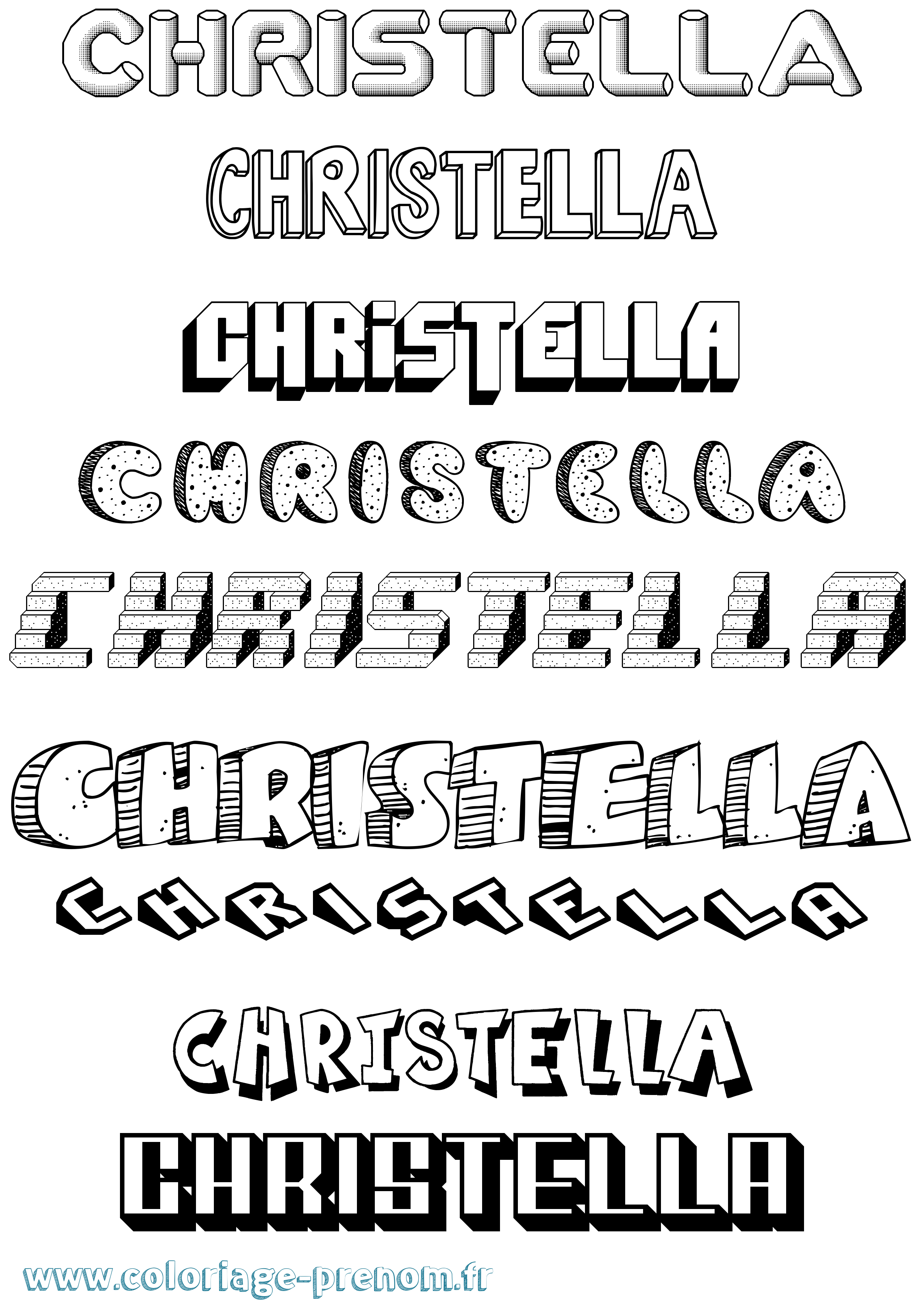 Coloriage Christella Effet 3D Coloriage prénom Christella Effet 3D