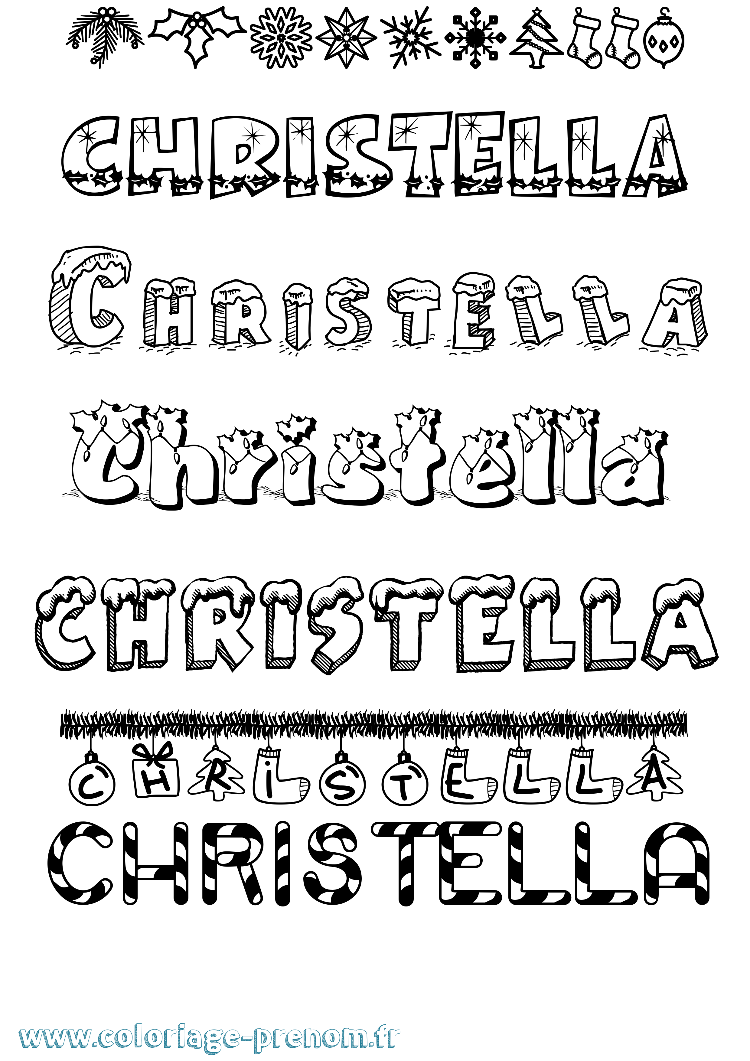 Coloriage Christella Noël Coloriage prénom Christella Noël