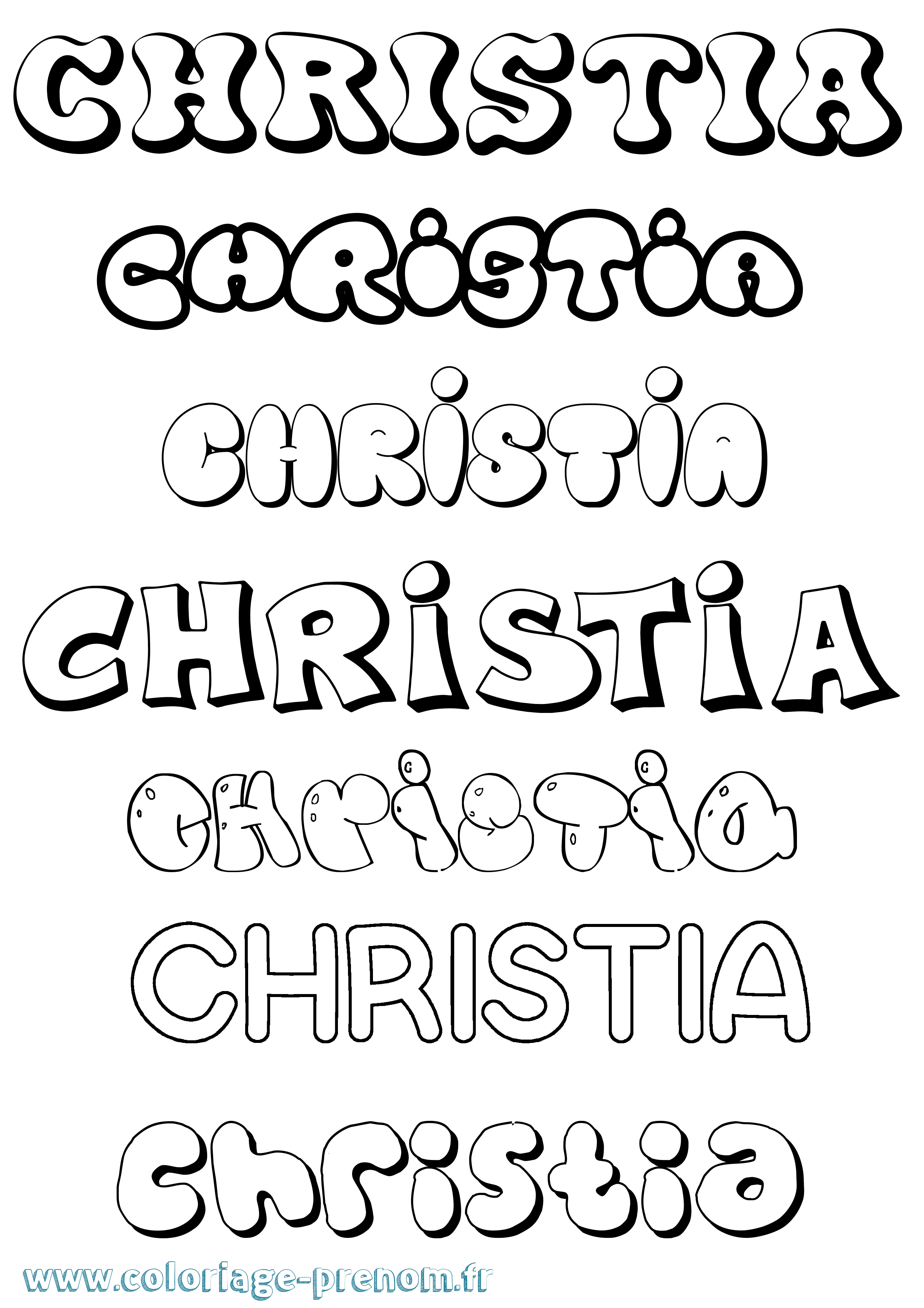Coloriage Christia Bubble Coloriage prénom Christia Bubble