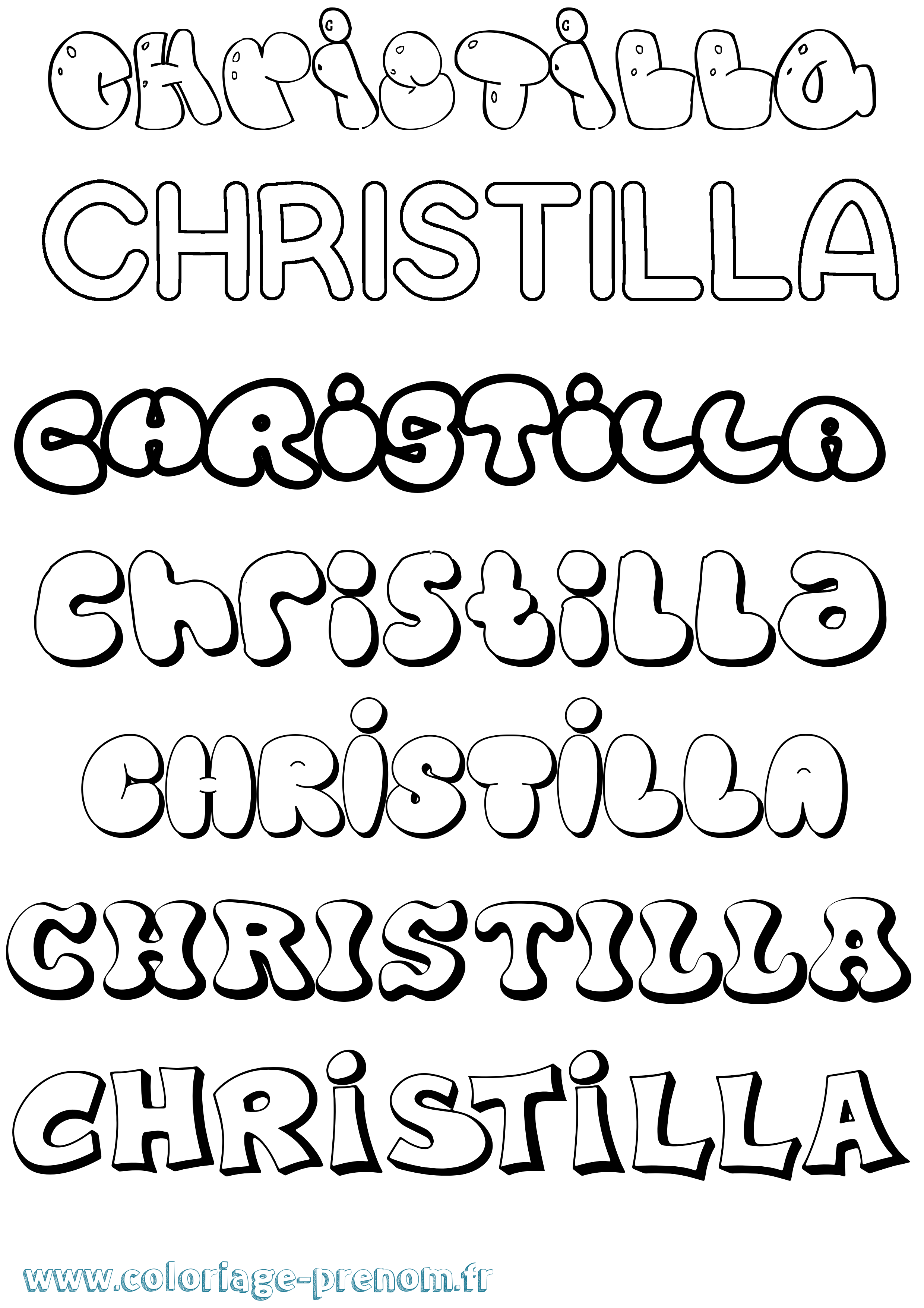 Coloriage Christilla Bubble Coloriage prénom Christilla Bubble