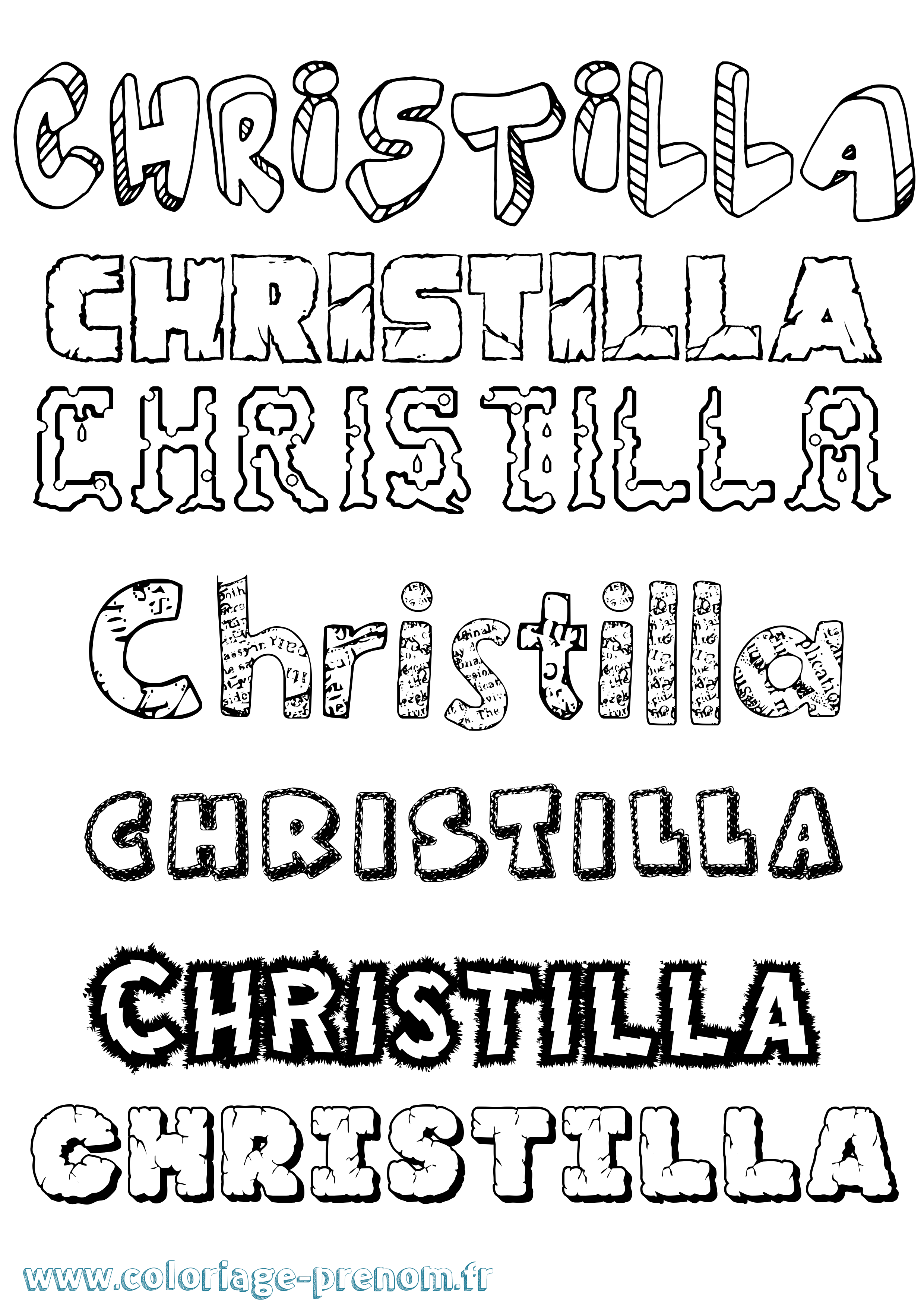 Coloriage Christilla Destructuré Coloriage prénom Christilla Destructuré
