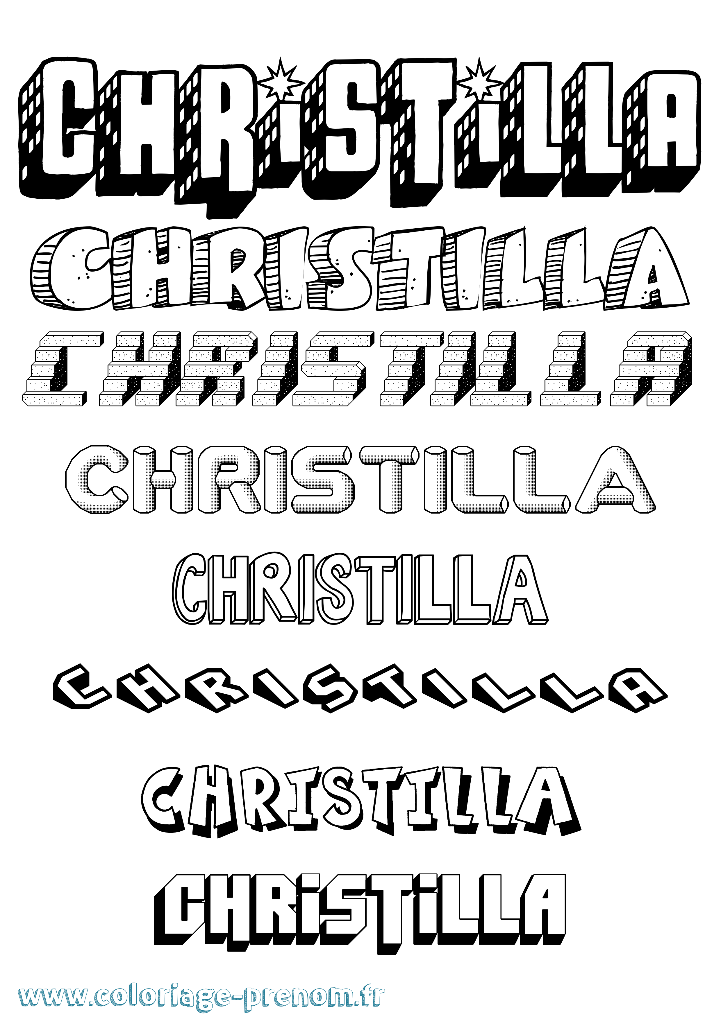 Coloriage Christilla Effet 3D Coloriage prénom Christilla Effet 3D