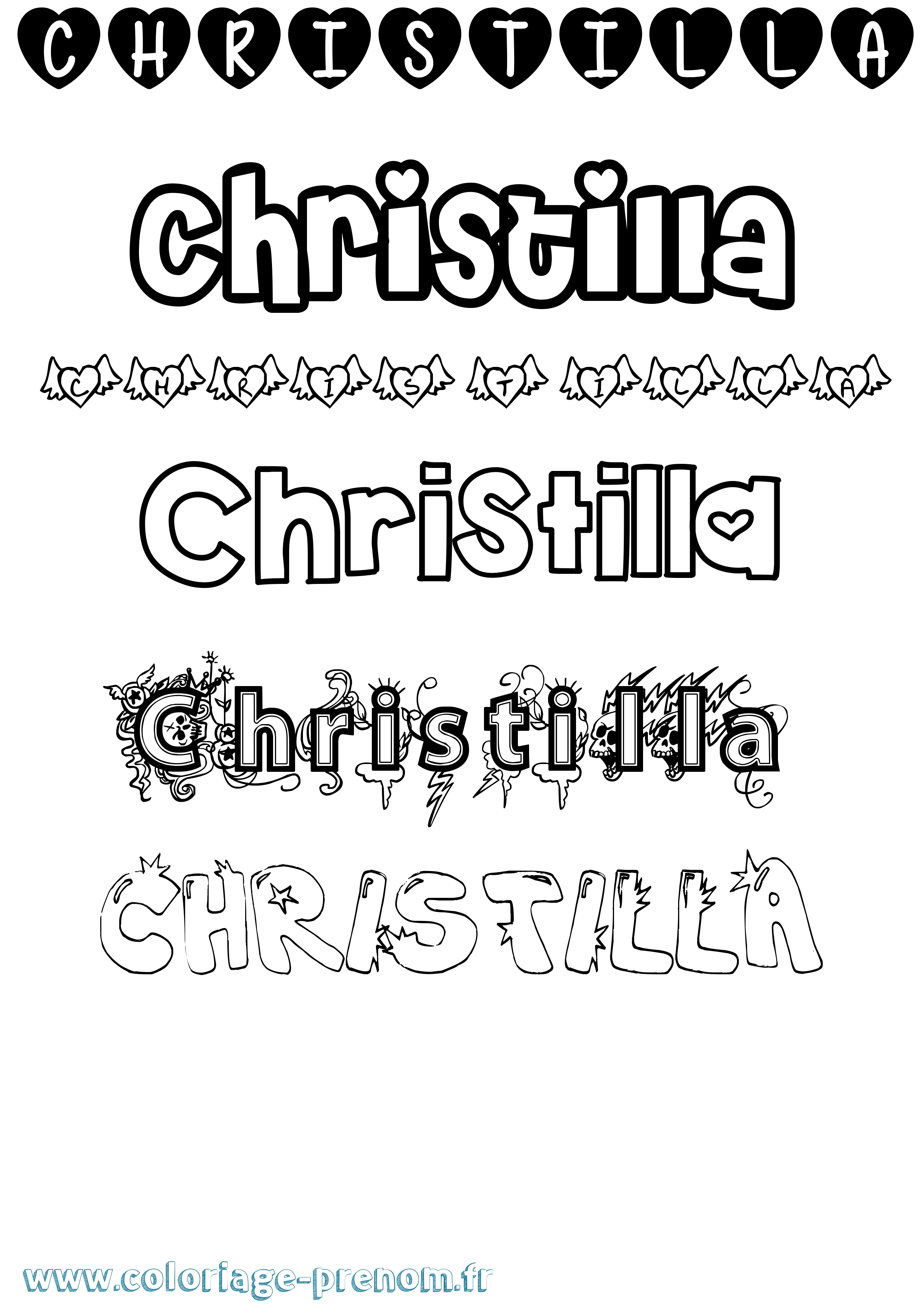 Coloriage Christilla Girly Coloriage prénom Christilla Girly