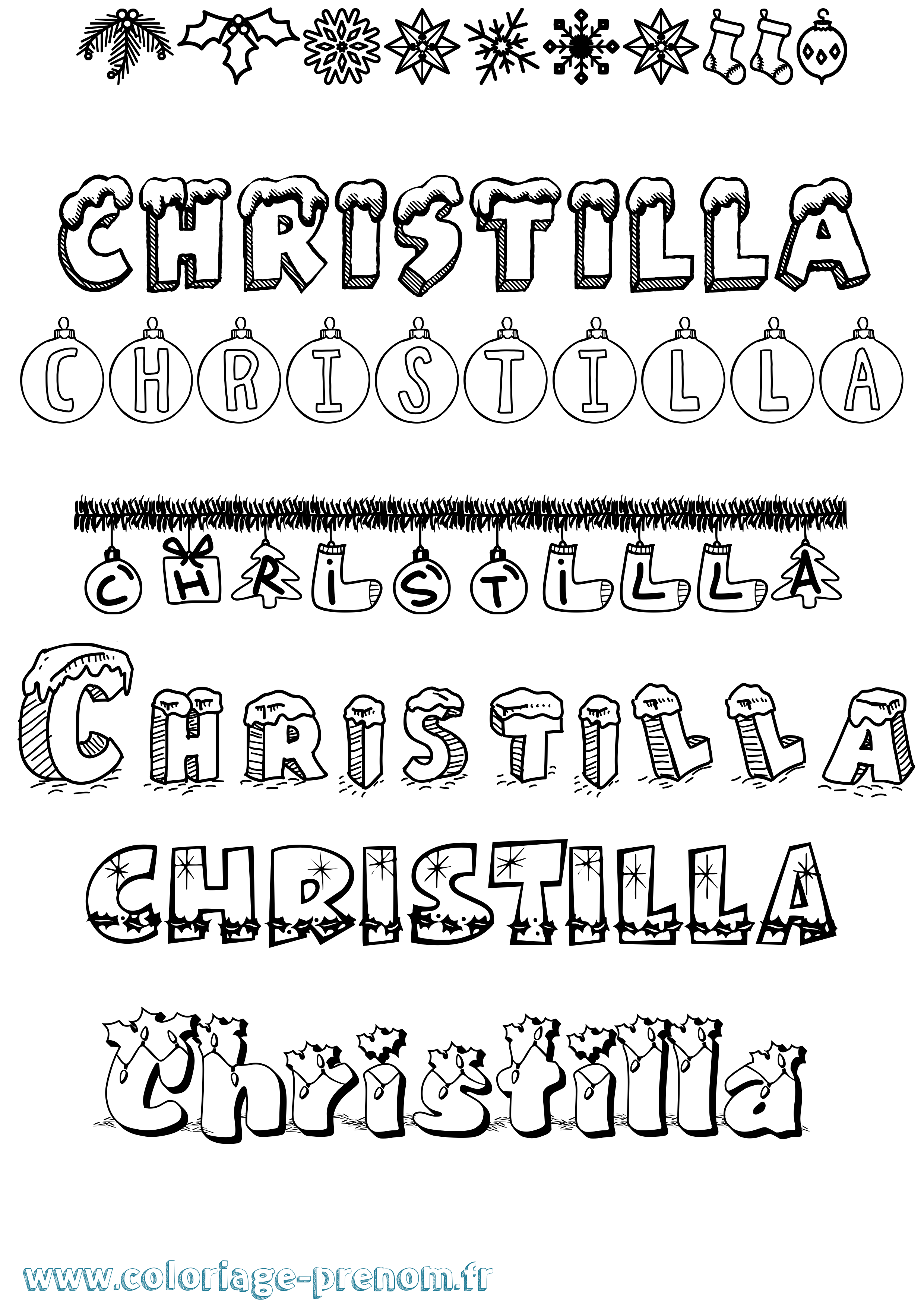 Coloriage Christilla Noël Coloriage prénom Christilla Noël