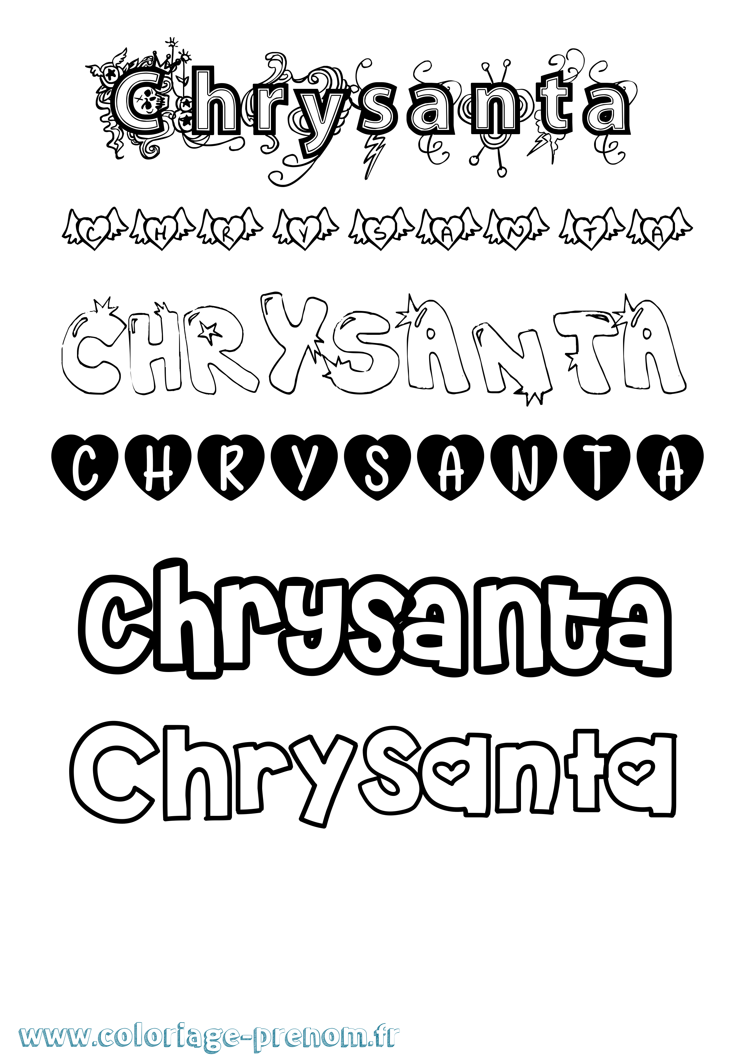 Coloriage Chrysanta Girly Coloriage prénom Chrysanta Girly