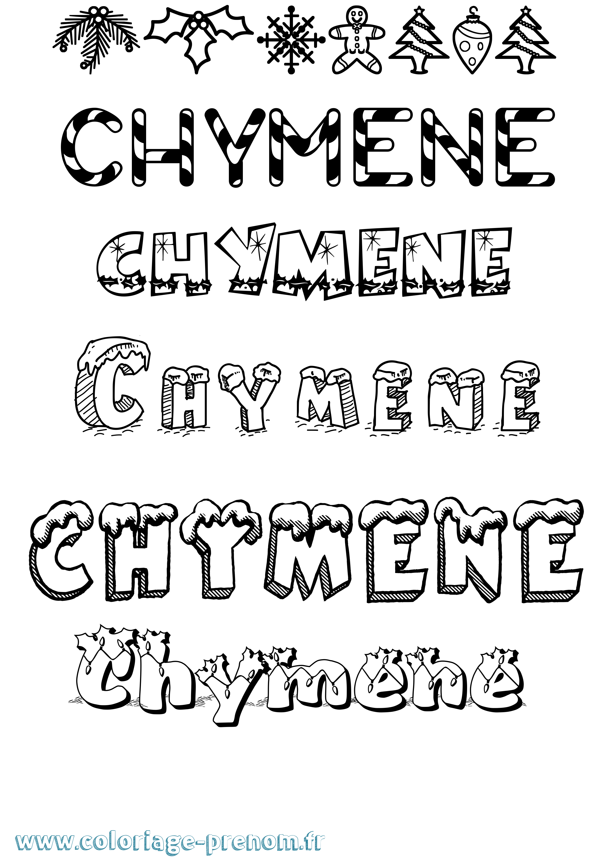 Coloriage Chymene Noël Coloriage prénom Chymene Noël