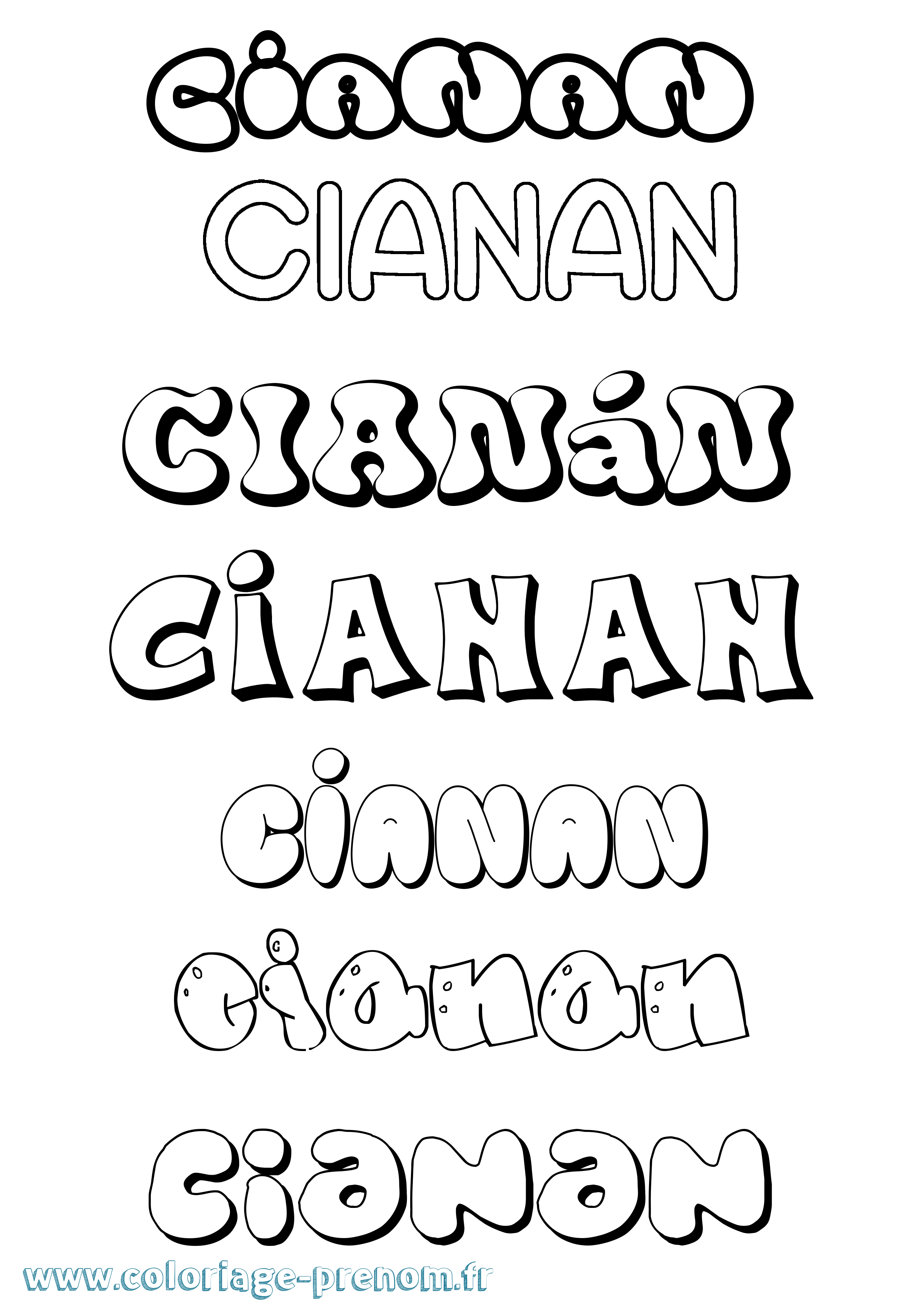 Coloriage Cianán Bubble Coloriage prénom Cianán Bubble