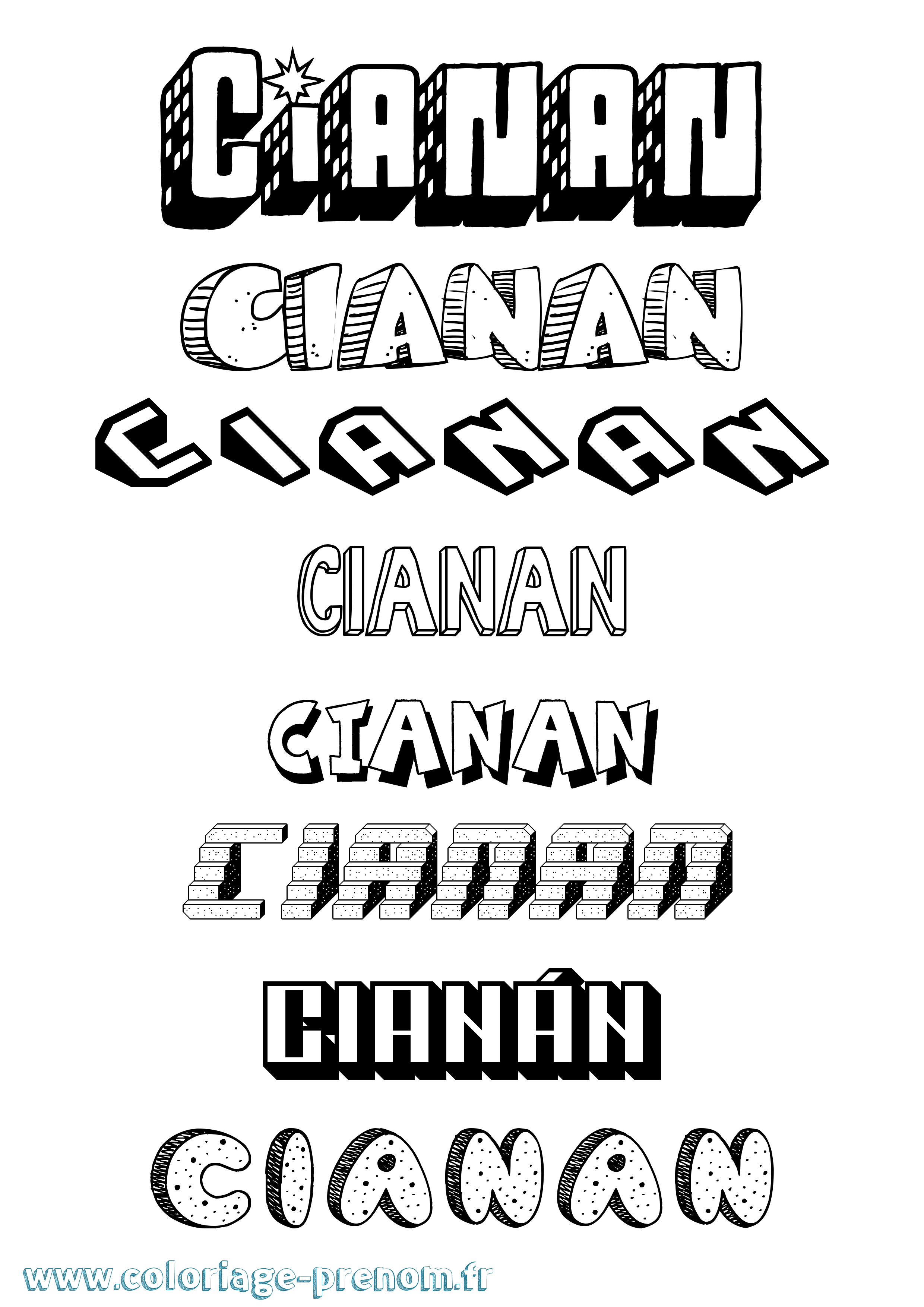 Coloriage Cianán Effet 3D Coloriage prénom Cianán Effet 3D