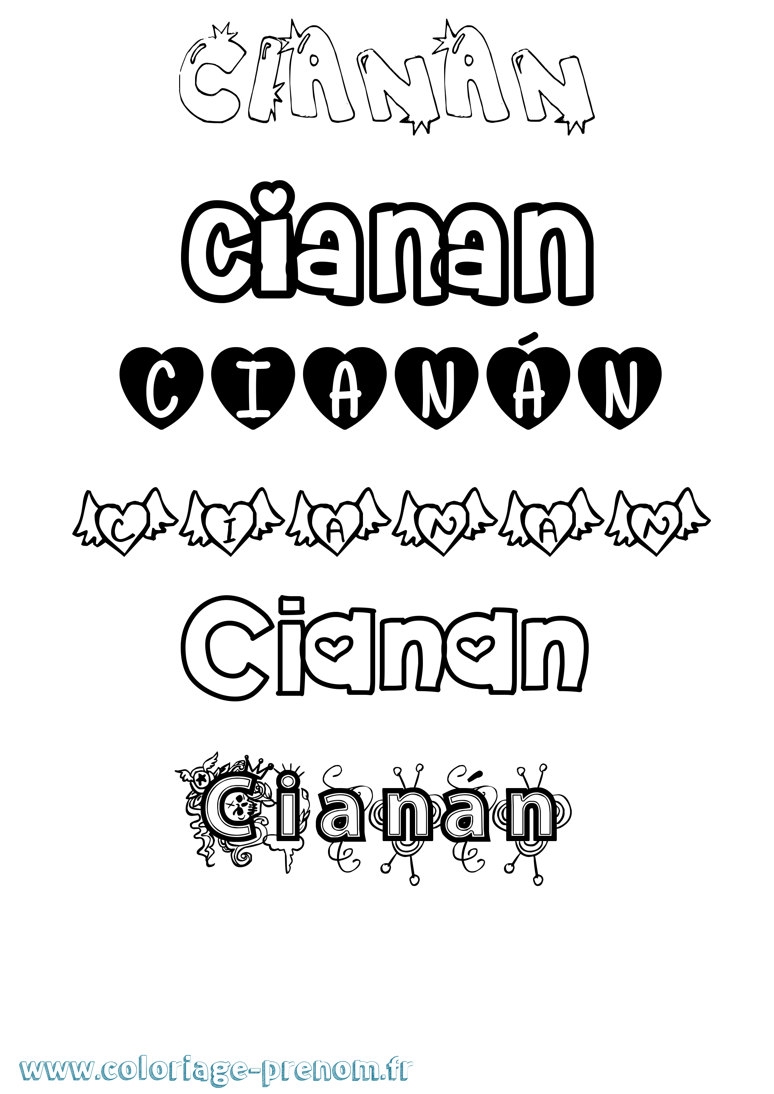 Coloriage Cianán Girly Coloriage prénom Cianán Girly