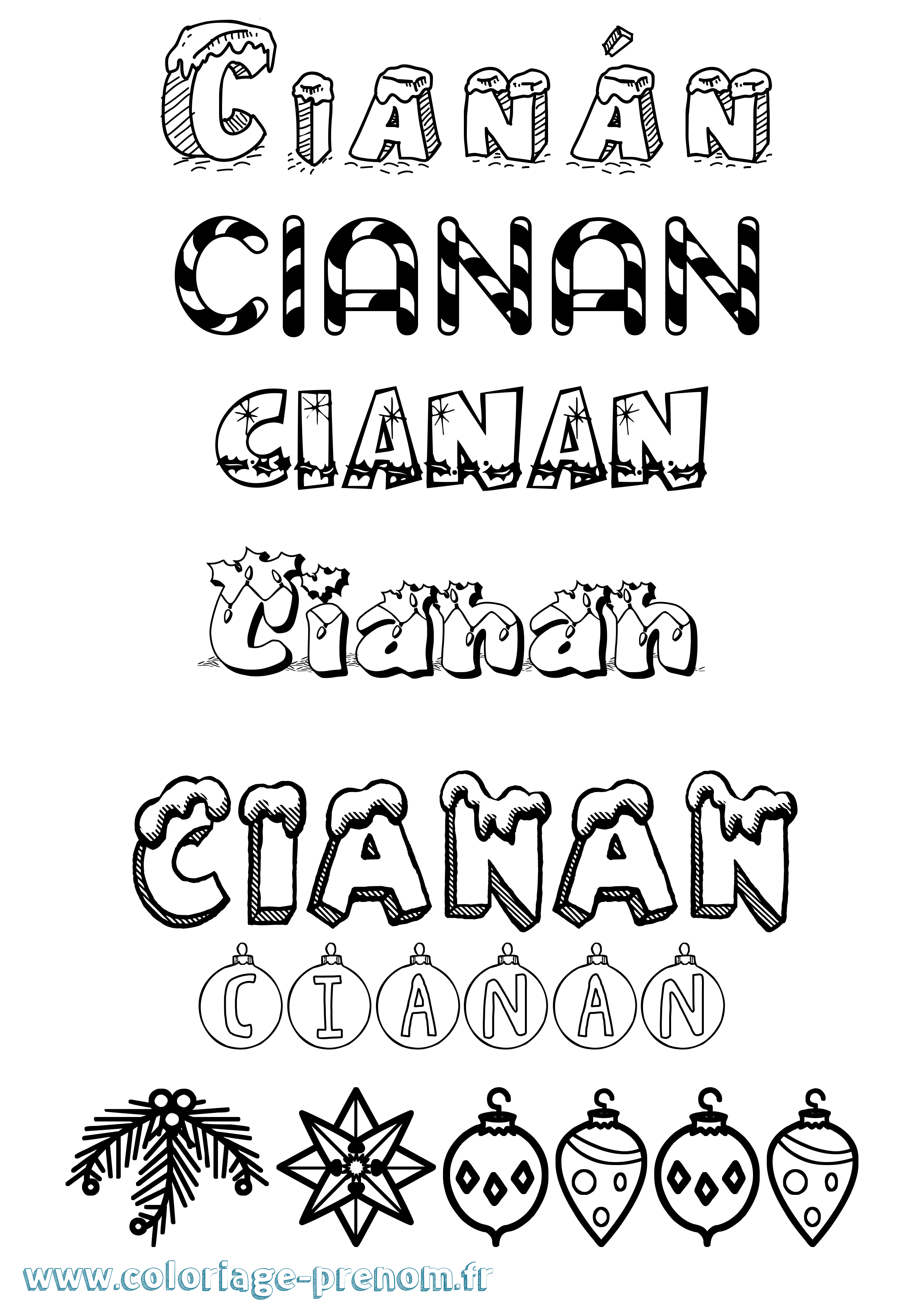 Coloriage Cianán Noël Coloriage prénom Cianán Noël