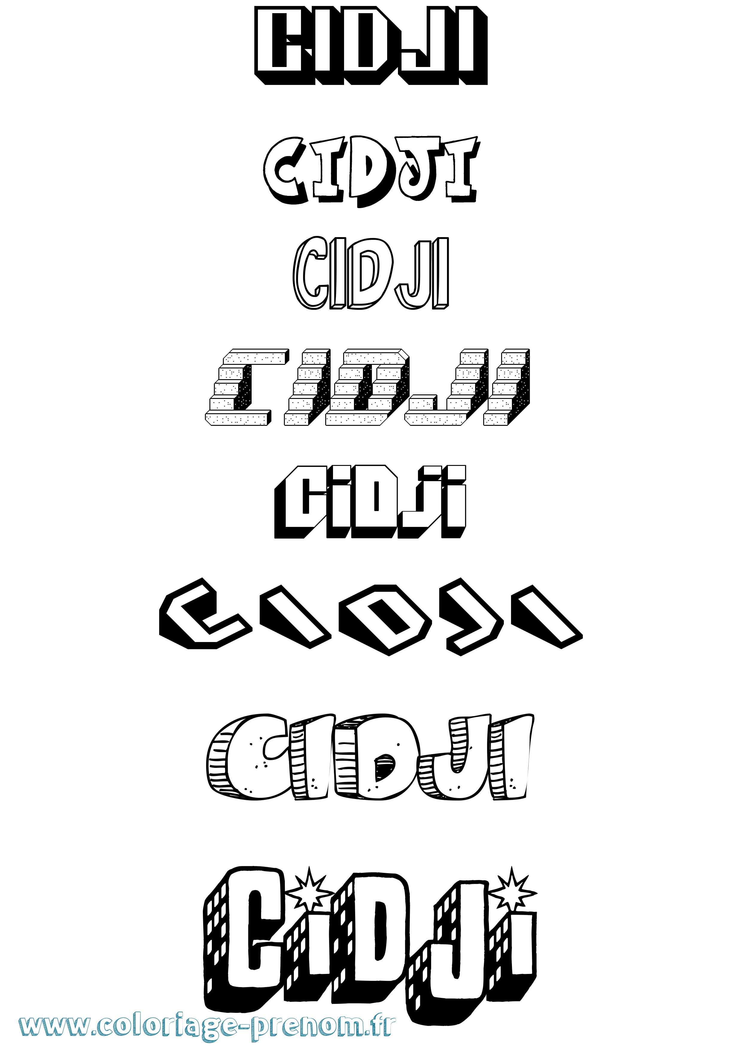 Coloriage Cidji Effet 3D Coloriage prénom Cidji Effet 3D
