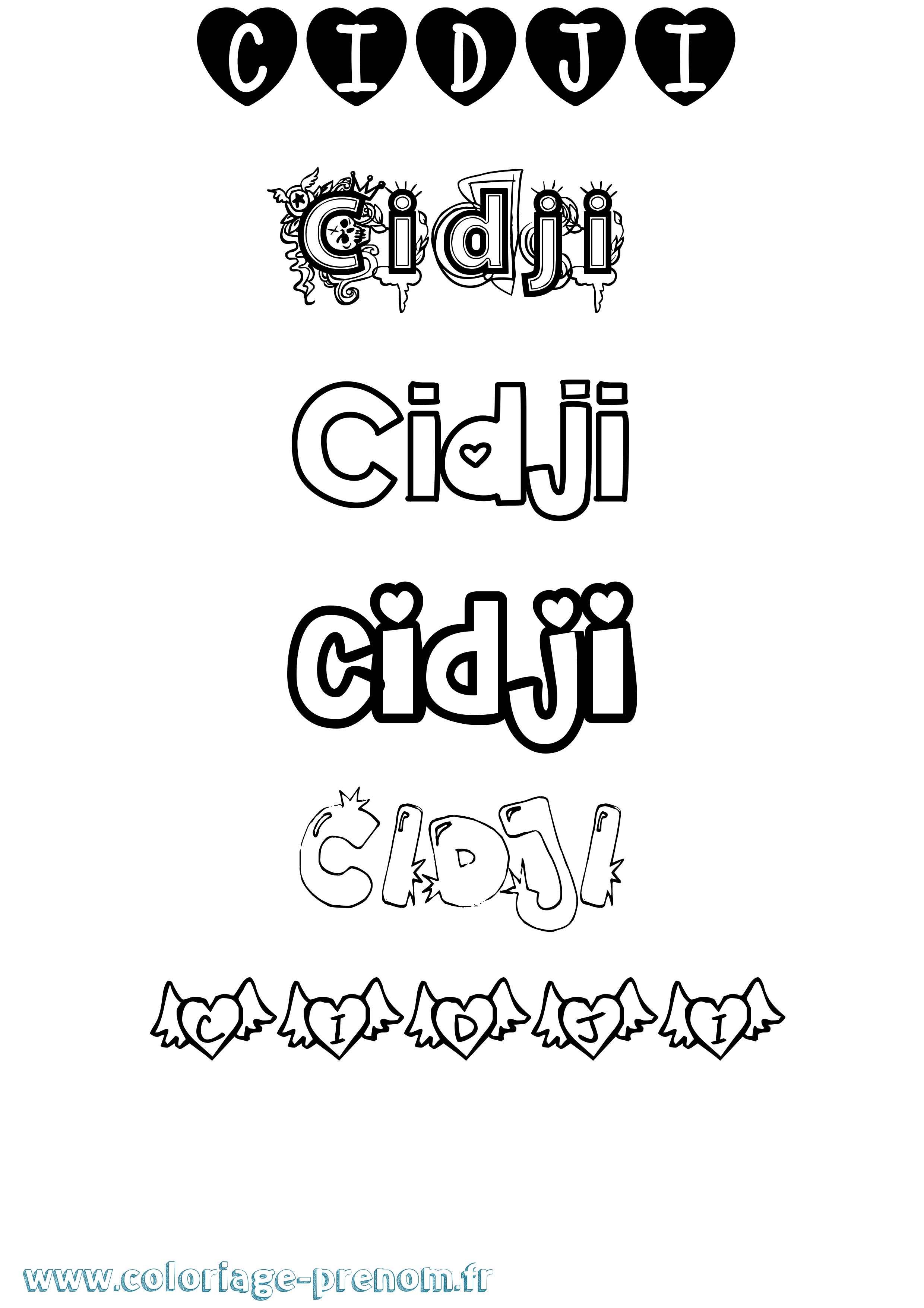 Coloriage Cidji Girly Coloriage prénom Cidji Girly