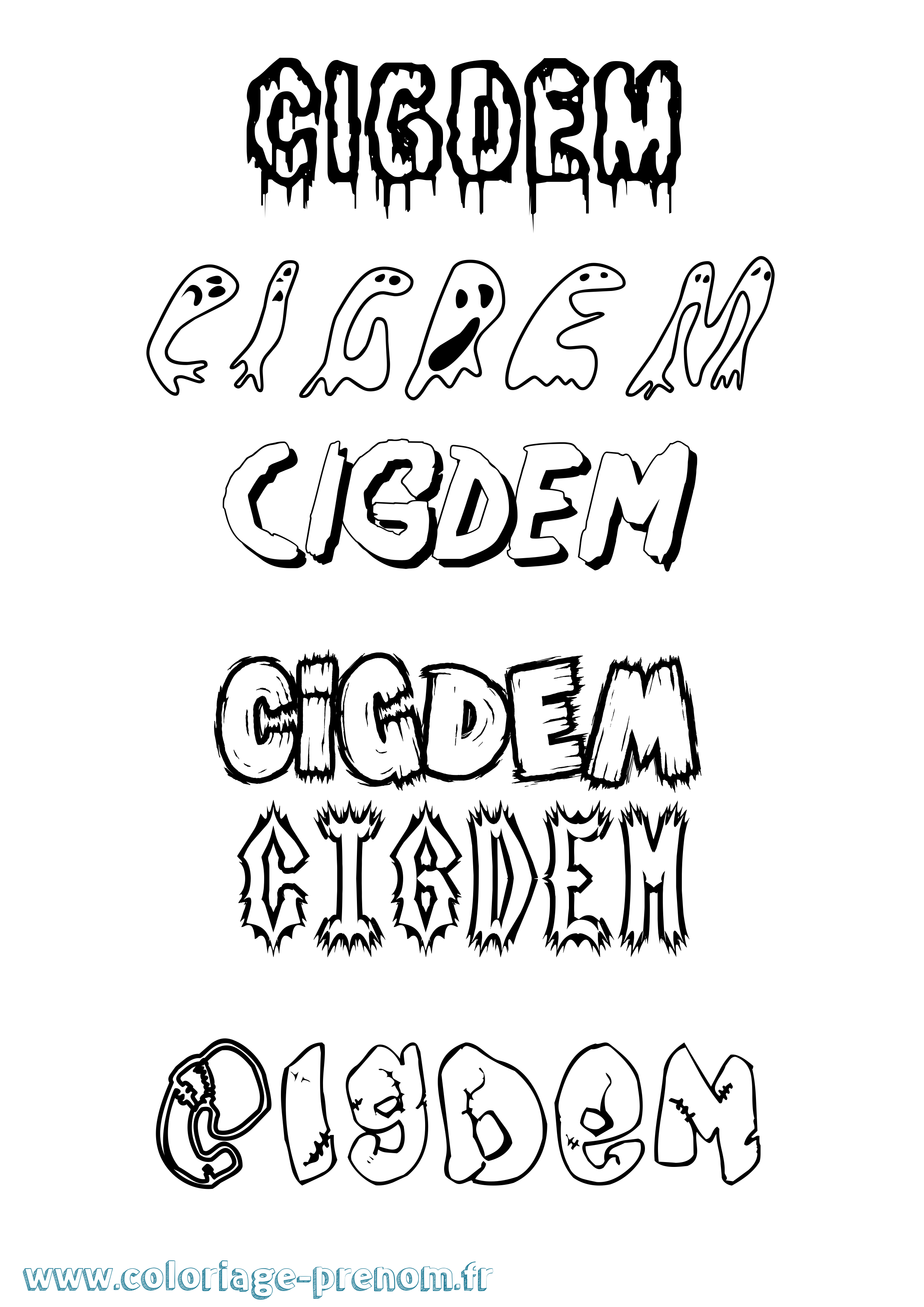 Coloriage Cigdem Frisson Coloriage prénom Cigdem Frisson