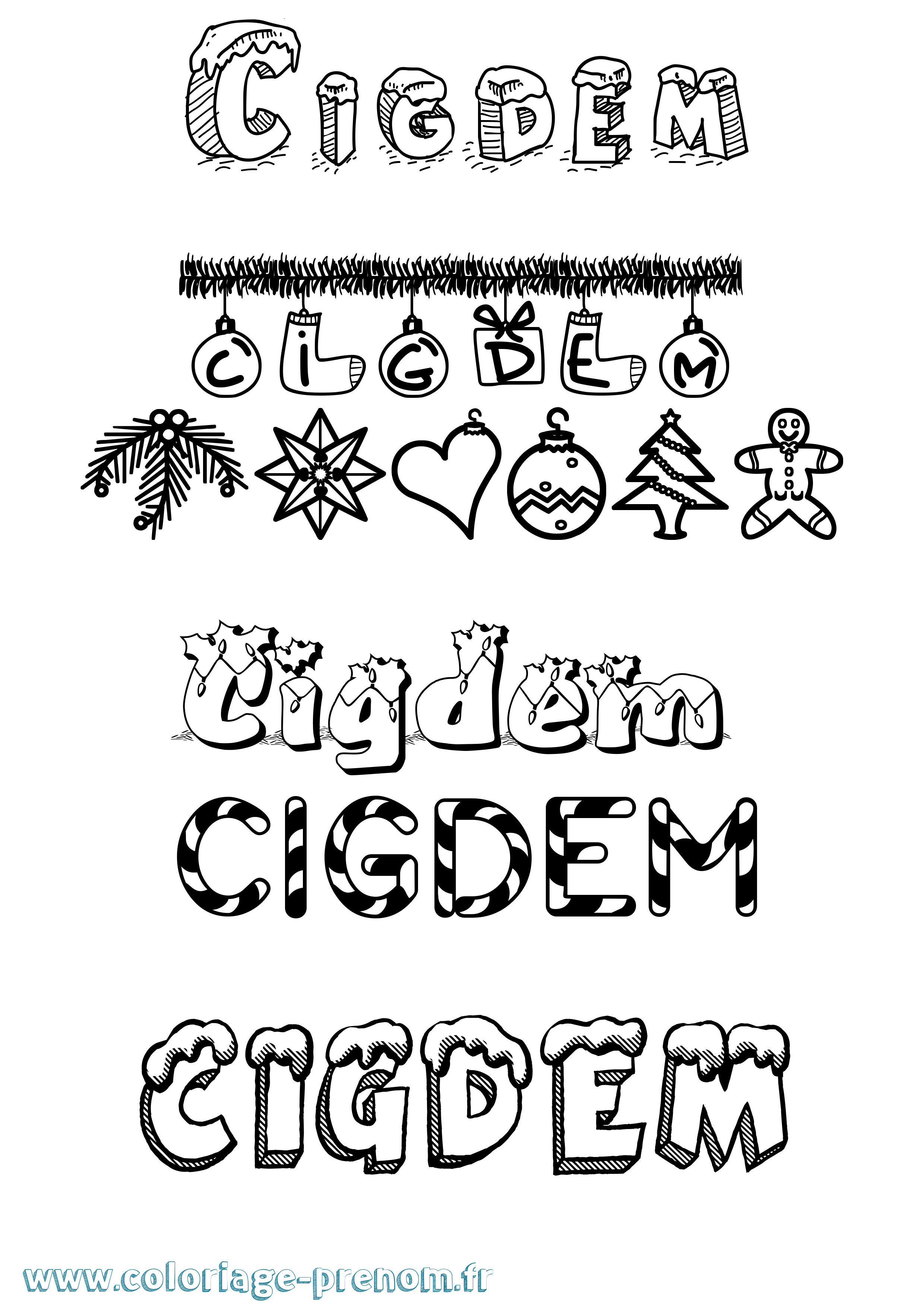 Coloriage Cigdem Noël Coloriage prénom Cigdem Noël