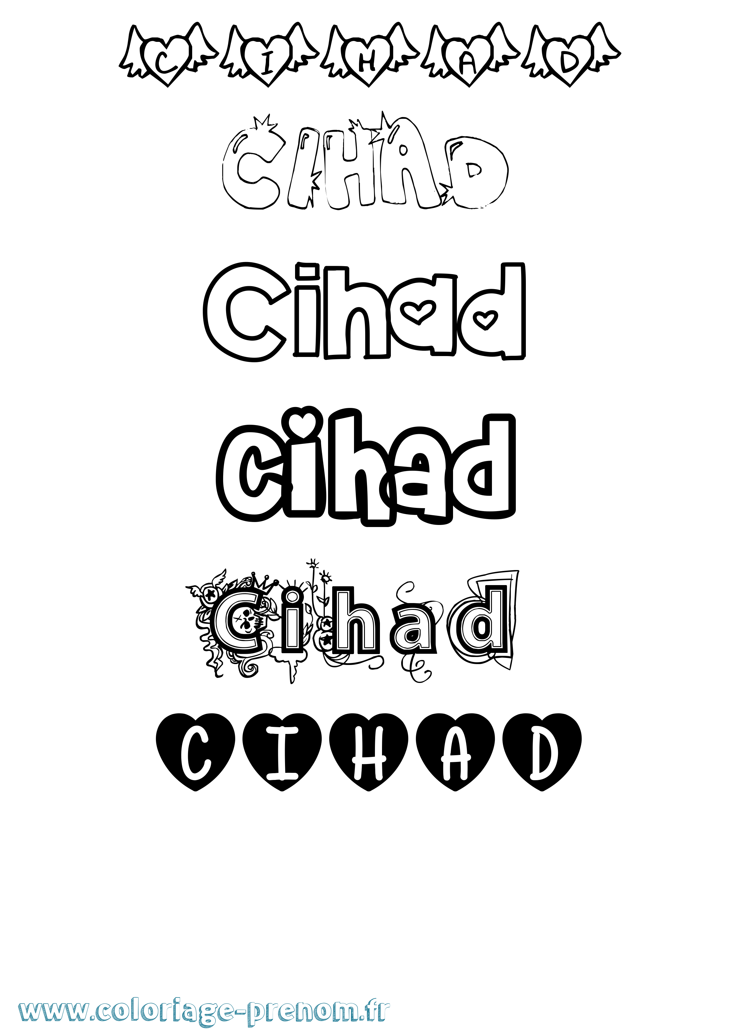 Coloriage Cihad Girly Coloriage prénom Cihad Girly