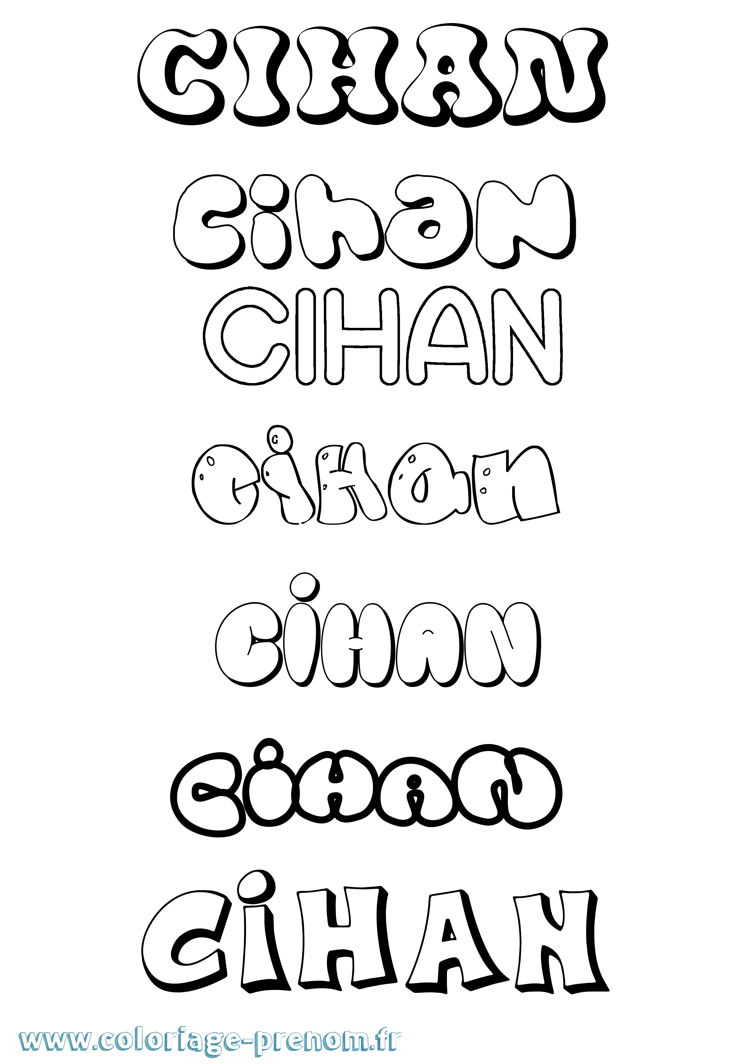 Coloriage Cihan Bubble Coloriage prénom Cihan Bubble