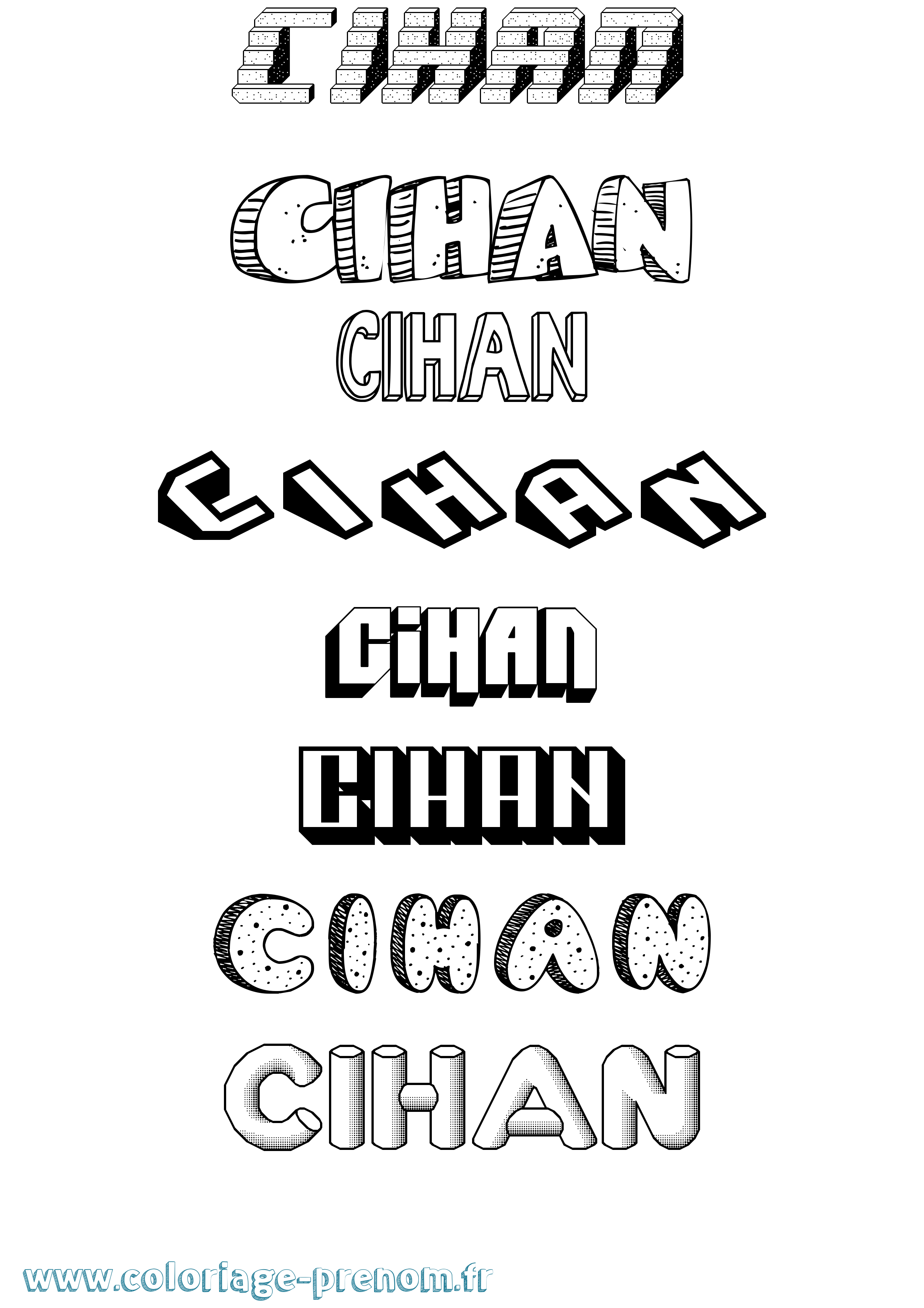 Coloriage Cihan Effet 3D Coloriage prénom Cihan Effet 3D
